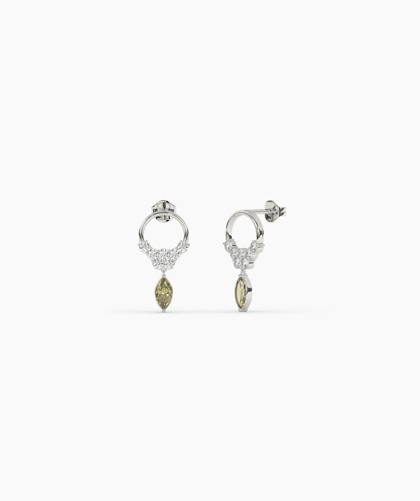 14K Gold Marquise Birthstone & Diamond Cluster Drop Earrings