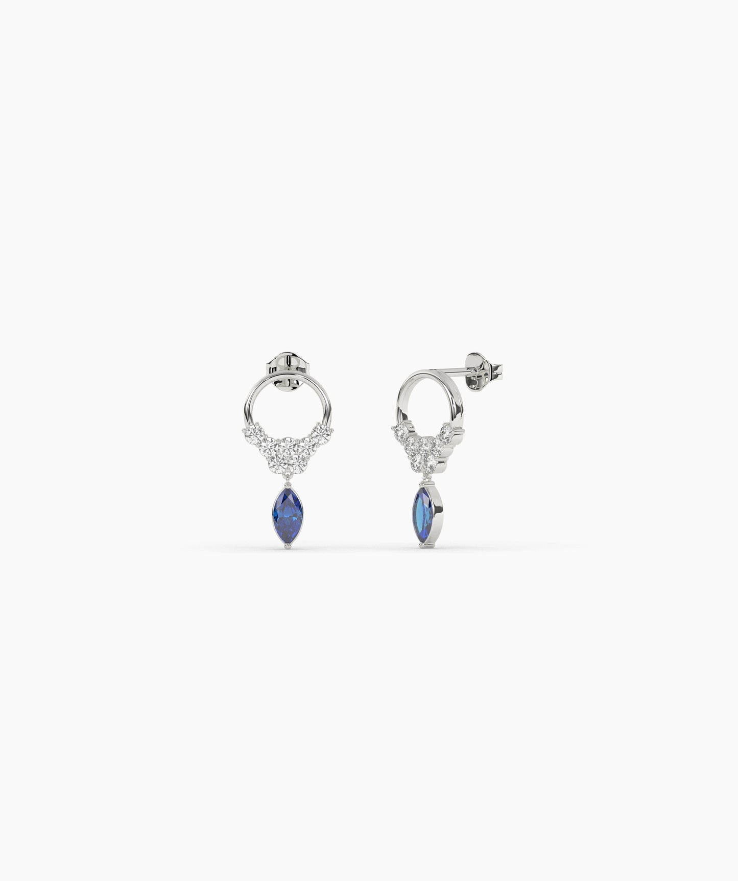 14K Gold Marquise Birthstone & Diamond Cluster Drop Earrings
