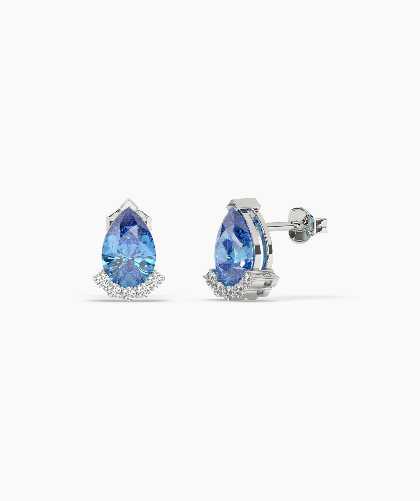 14K Gold Pear Birthstone & Diamond Crown Stud Earrings