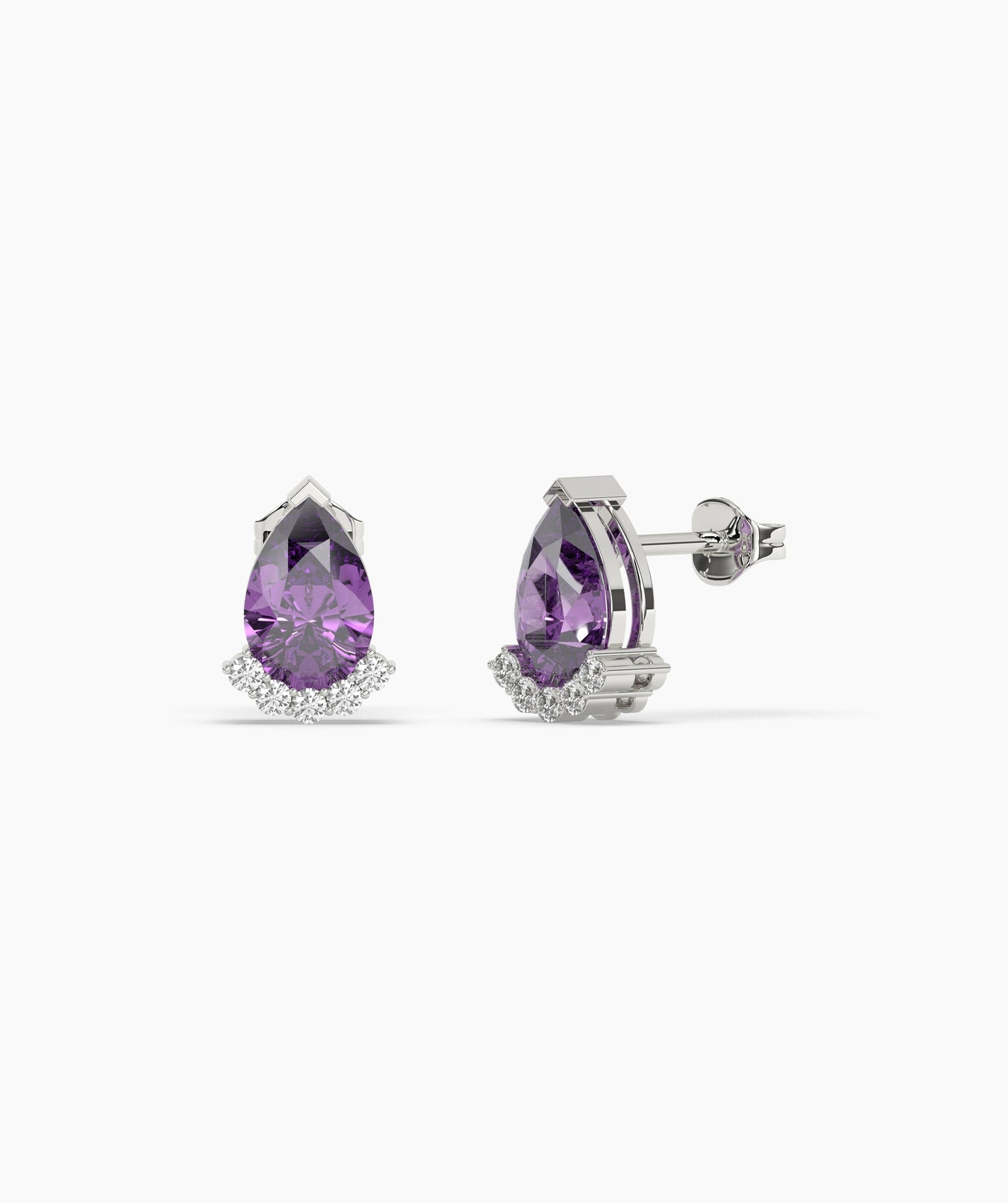 14K Gold Pear Birthstone & Diamond Crown Stud Earrings