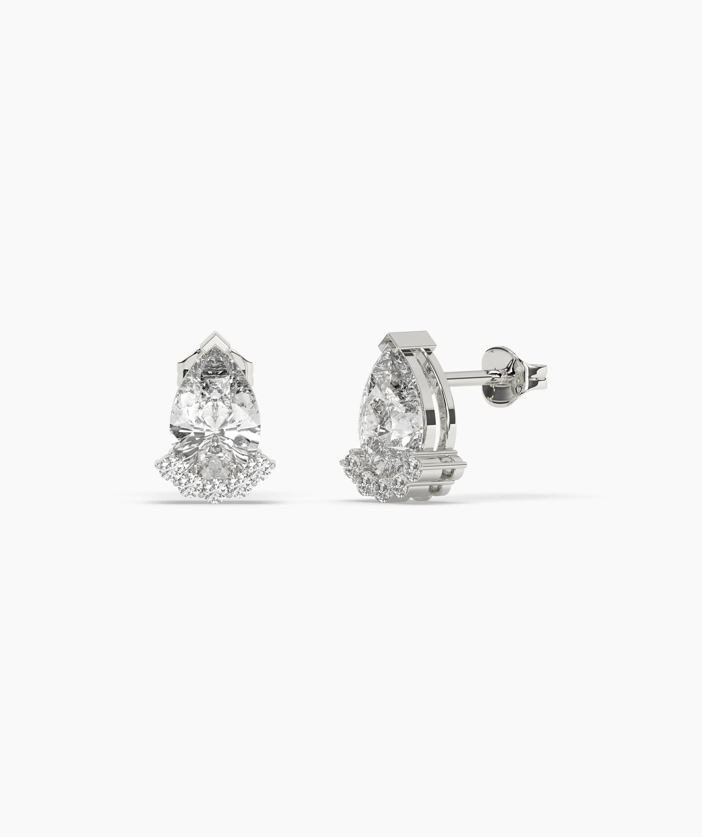 14K Gold Pear Birthstone & Diamond Crown Stud Earrings