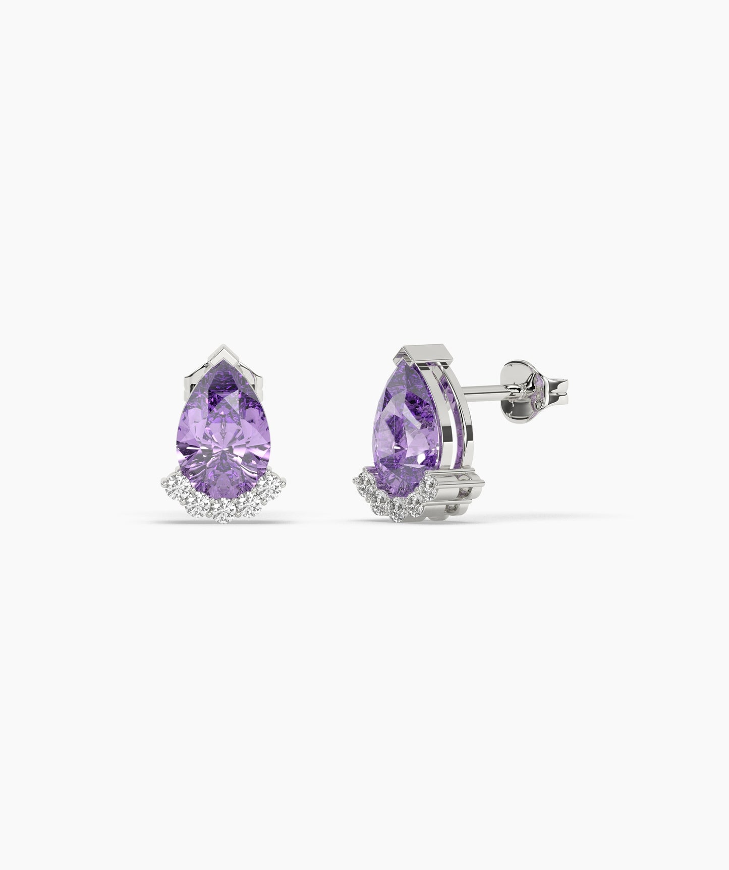 14K Gold Pear Birthstone & Diamond Crown Stud Earrings