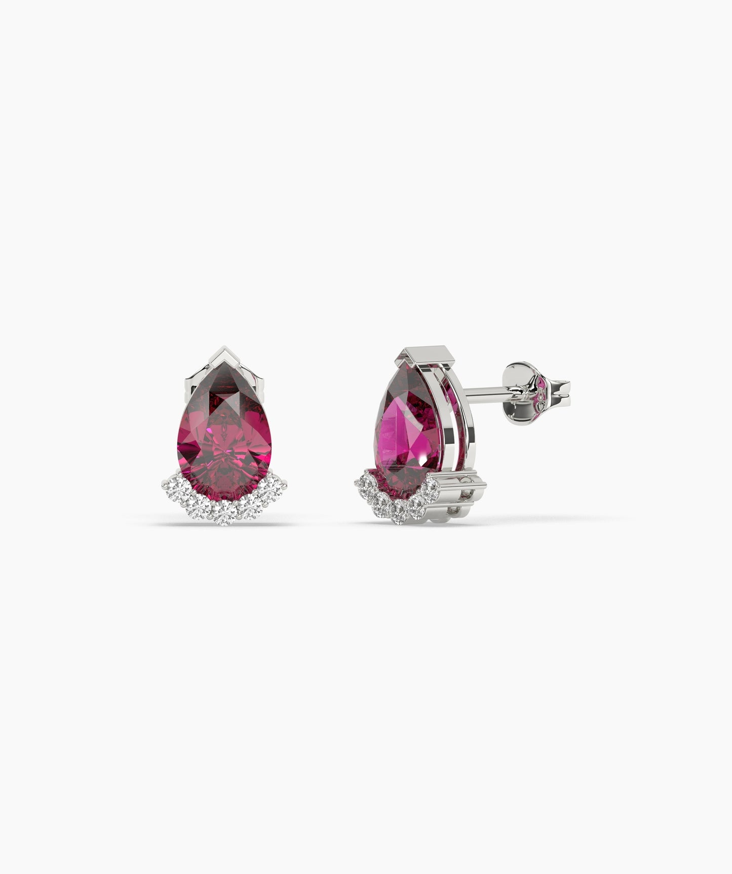 14K Gold Pear Birthstone & Diamond Crown Stud Earrings