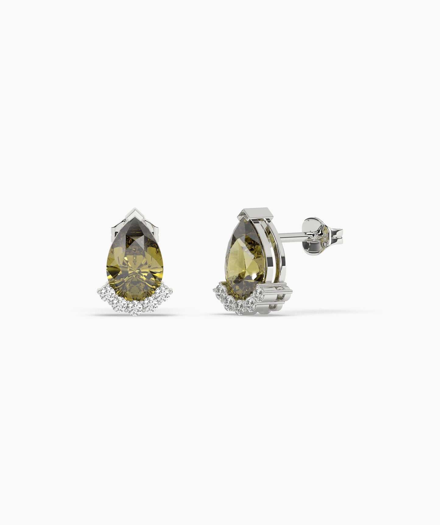 14K Gold Pear Birthstone & Diamond Crown Stud Earrings