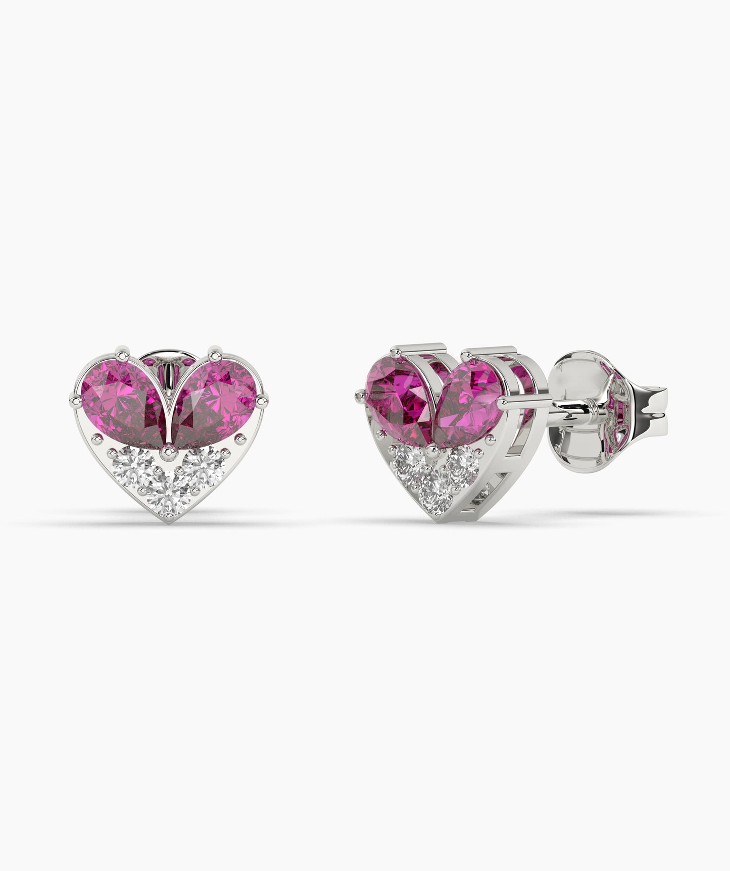 Pear Cut Birthstone and Diamond Heart Stud Earrings