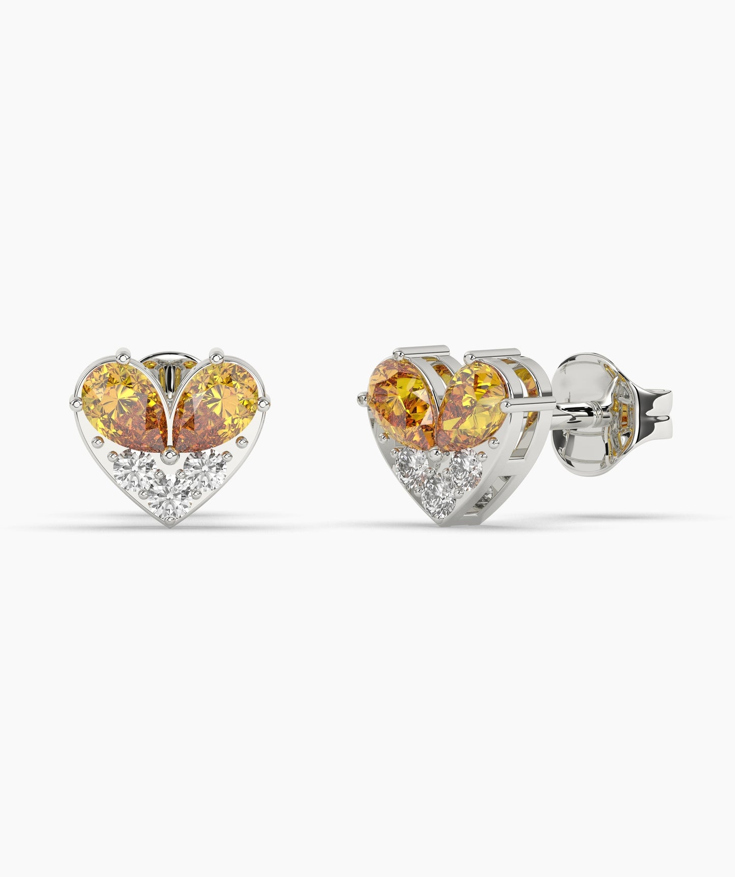 Pear Cut Birthstone and Diamond Heart Stud Earrings
