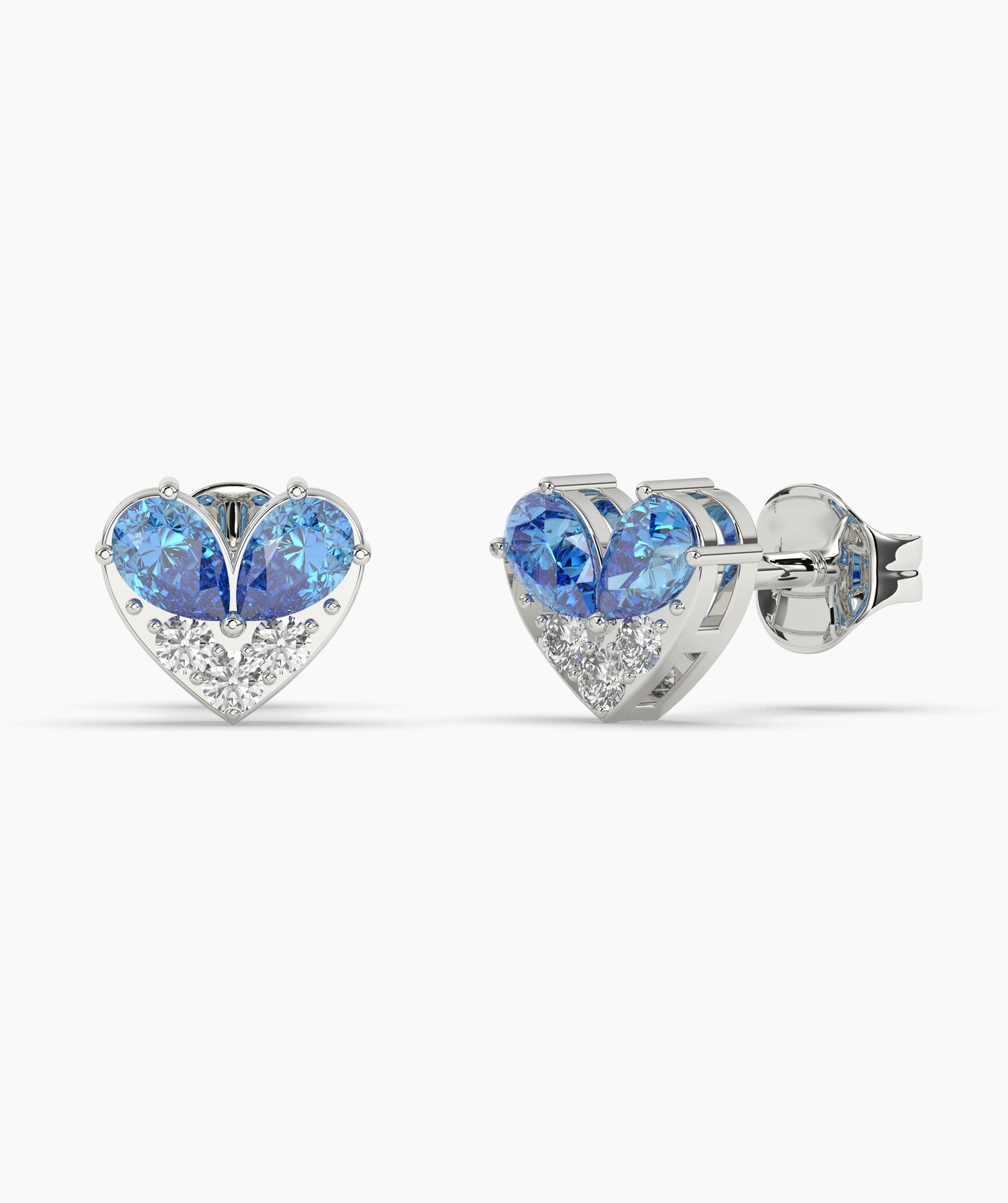 Pear Cut Birthstone and Diamond Heart Stud Earrings