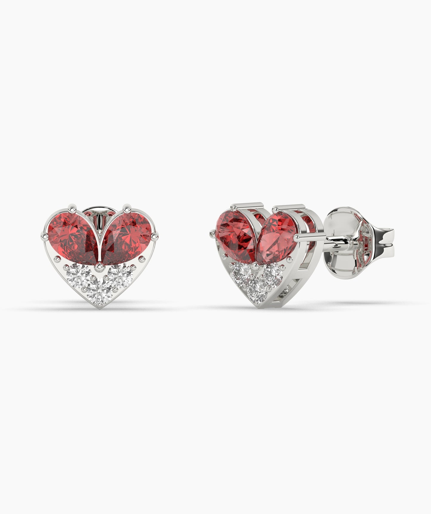 Pear Cut Birthstone and Diamond Heart Stud Earrings