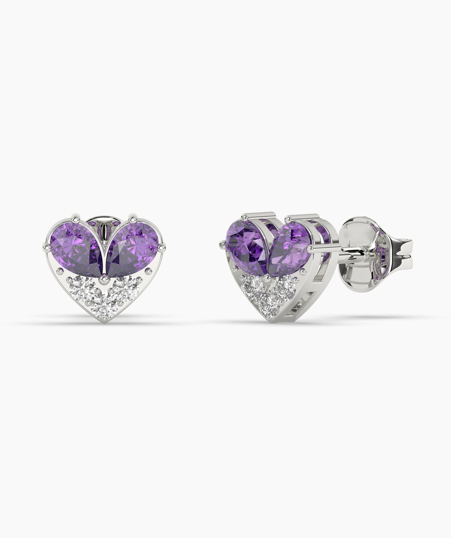 Pear Cut Birthstone and Diamond Heart Stud Earrings