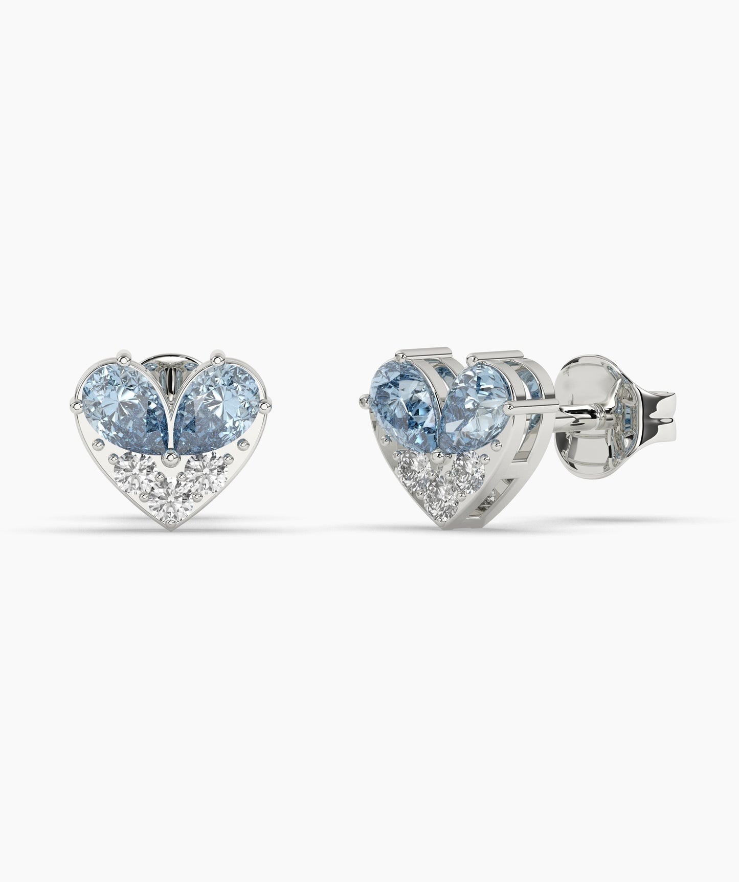 Pear Cut Birthstone and Diamond Heart Stud Earrings
