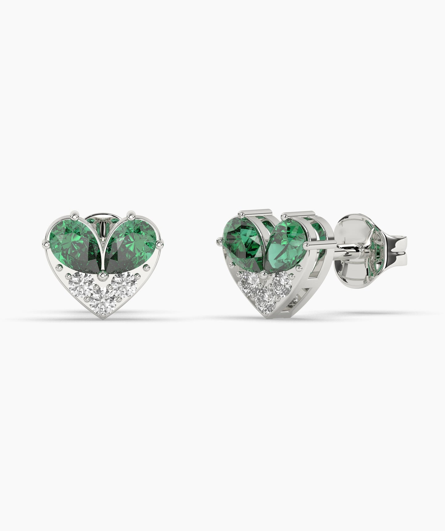 Pear Cut Birthstone and Diamond Heart Stud Earrings