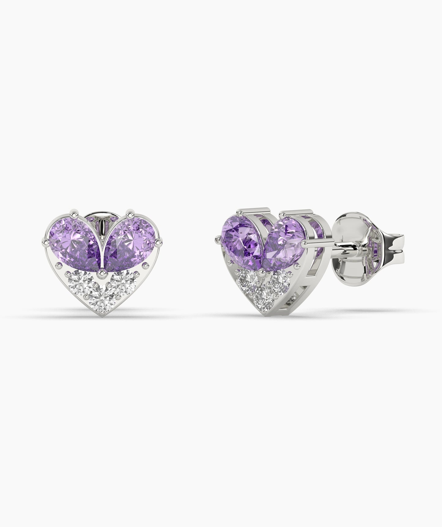 Pear Cut Birthstone and Diamond Heart Stud Earrings