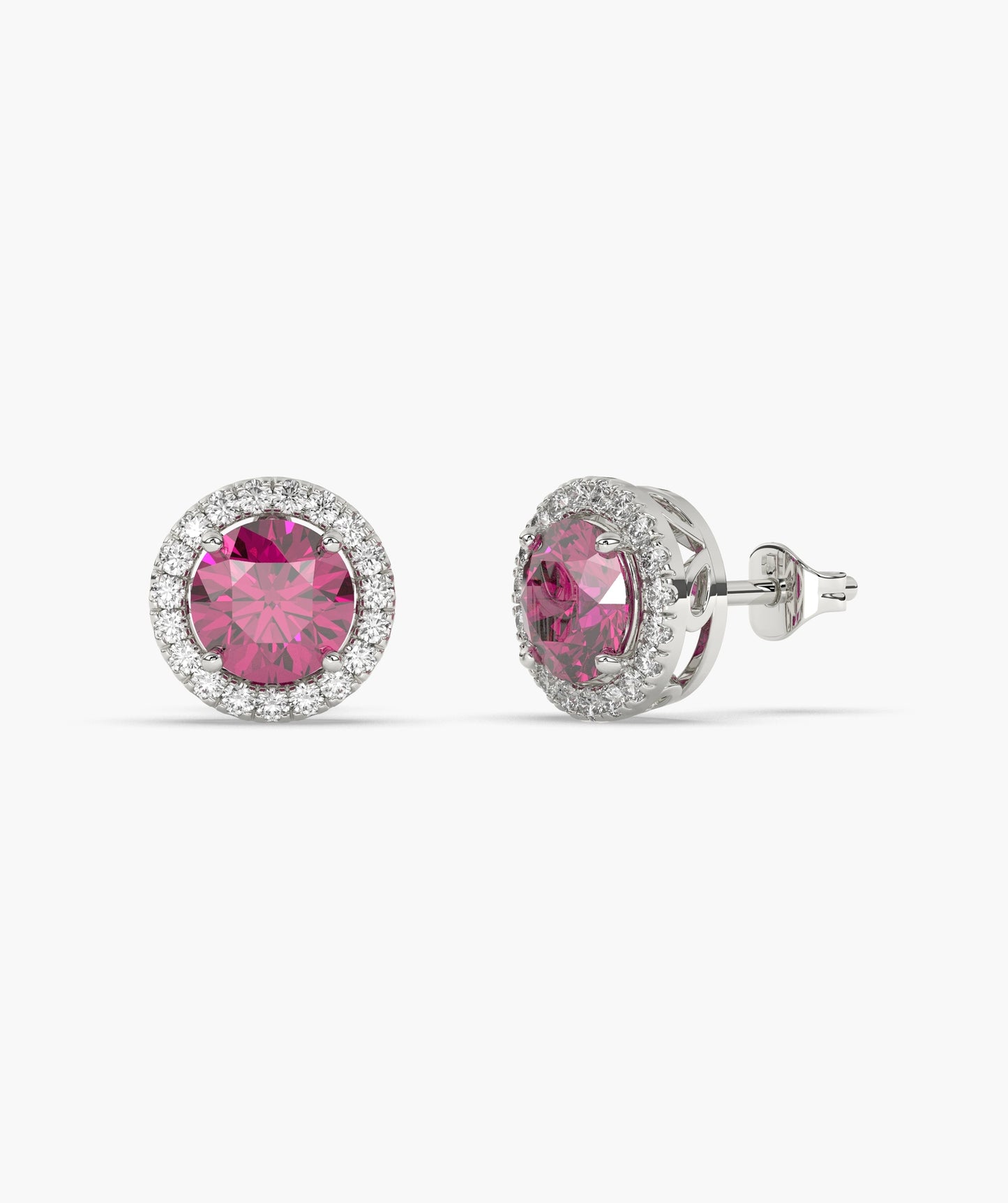 Round Ruby & Diamond Halo Studs