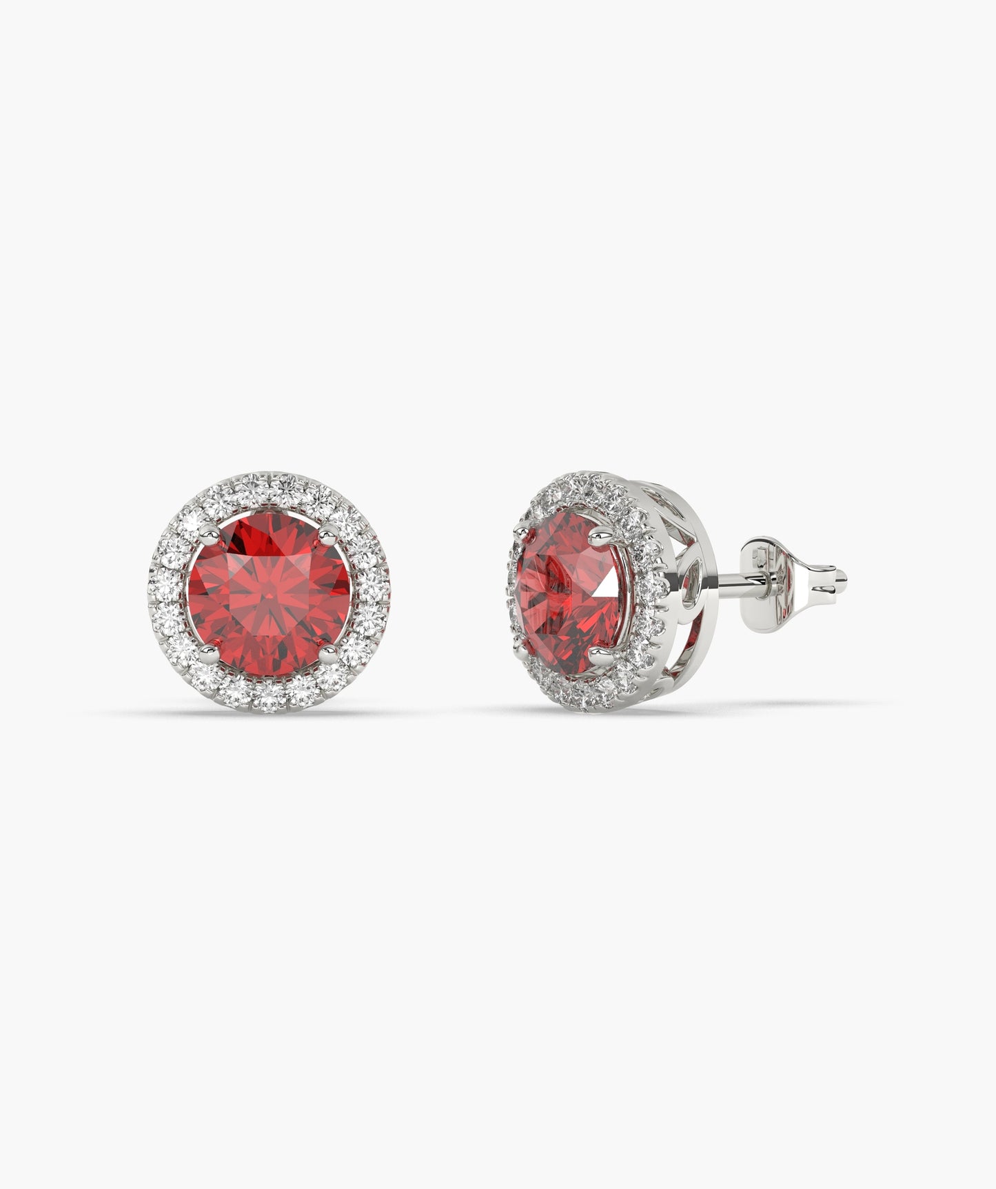 Round Ruby & Diamond Halo Studs