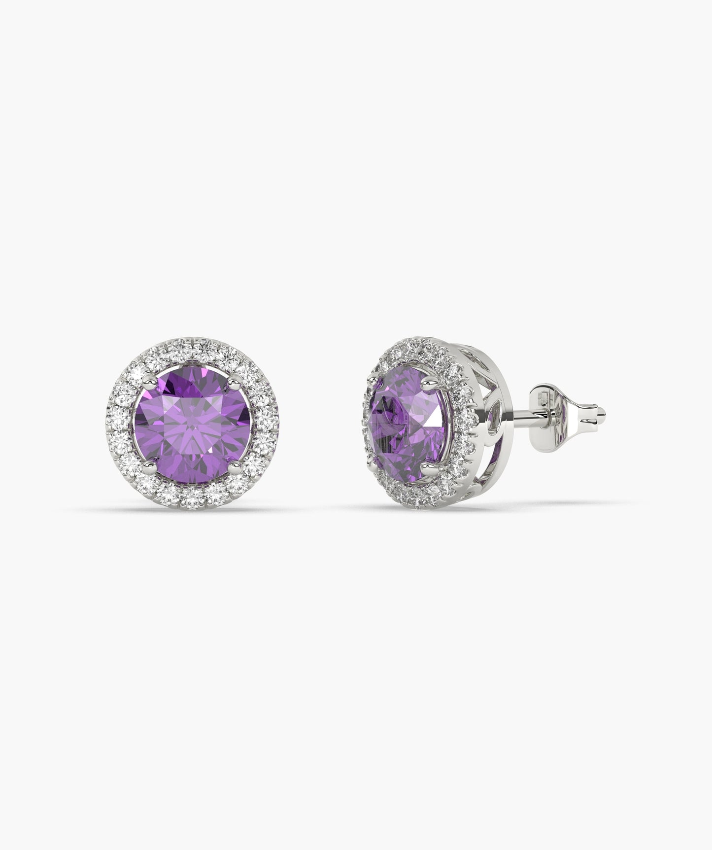 Round Ruby & Diamond Halo Studs
