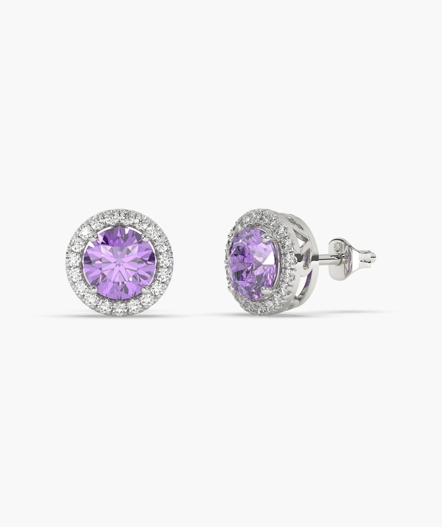 Round Ruby & Diamond Halo Studs