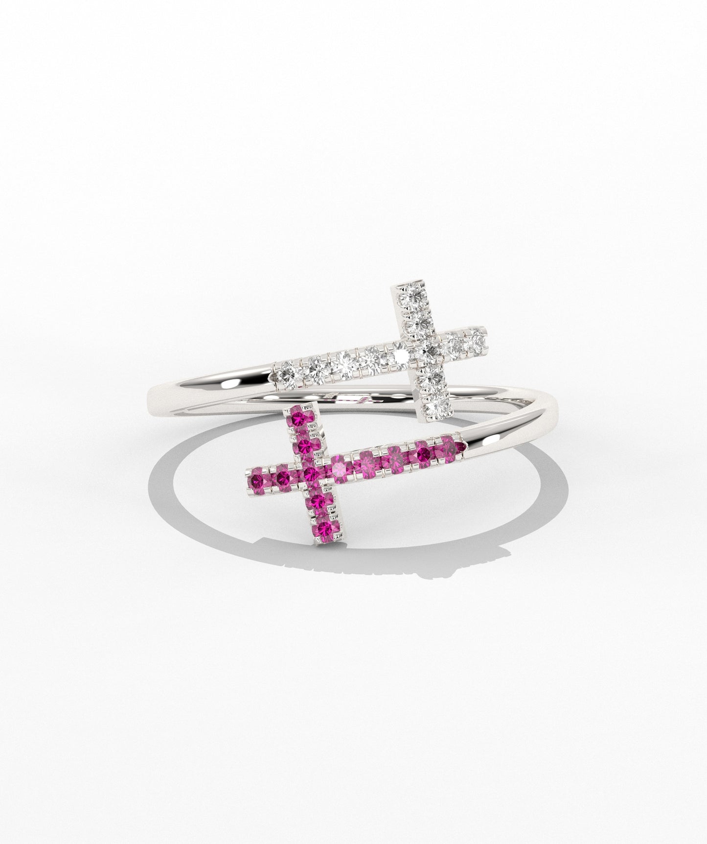 Diamond Double Cross Bypass Ring in 14K Solid Gold