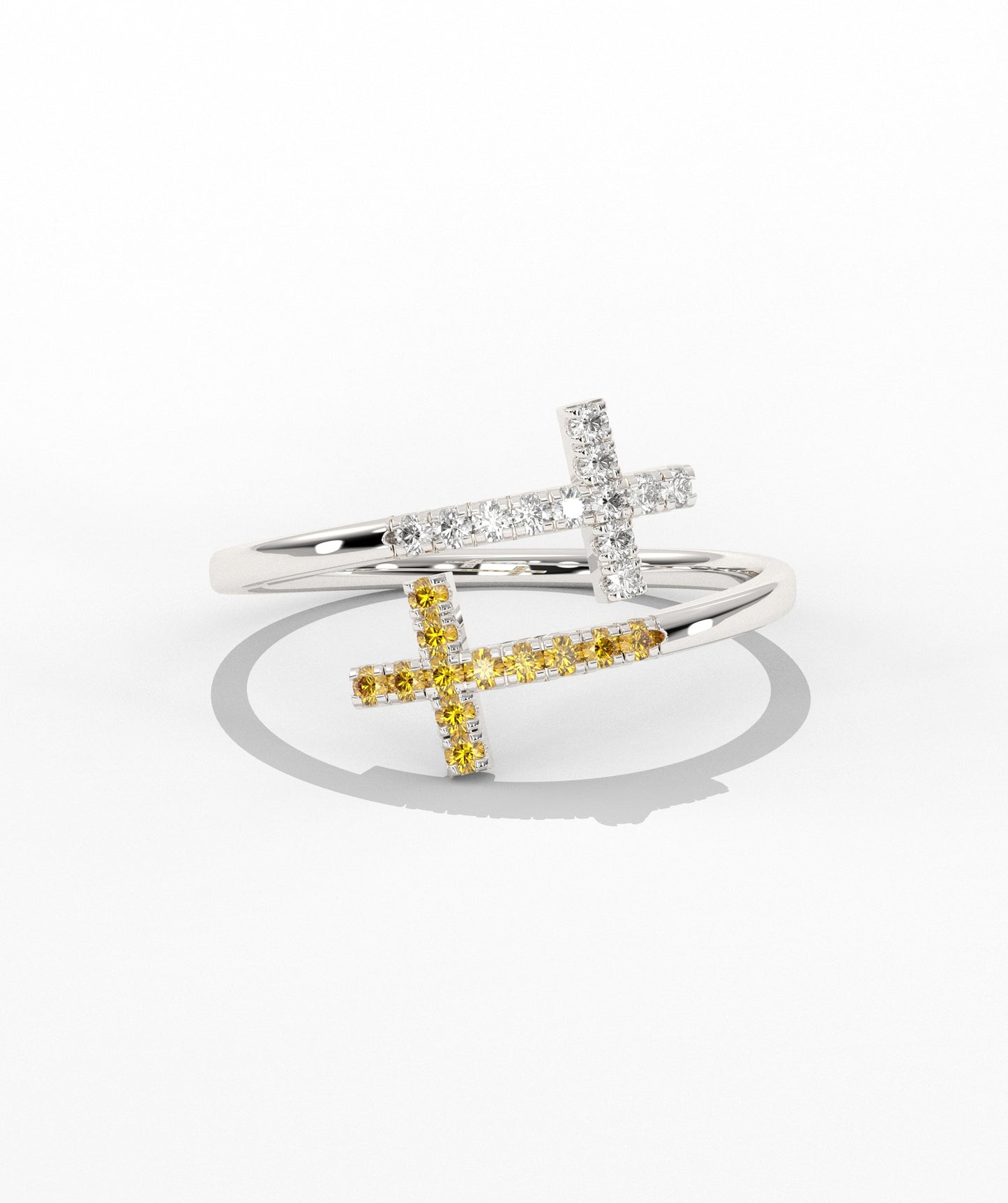 Diamond Double Cross Bypass Ring in 14K Solid Gold
