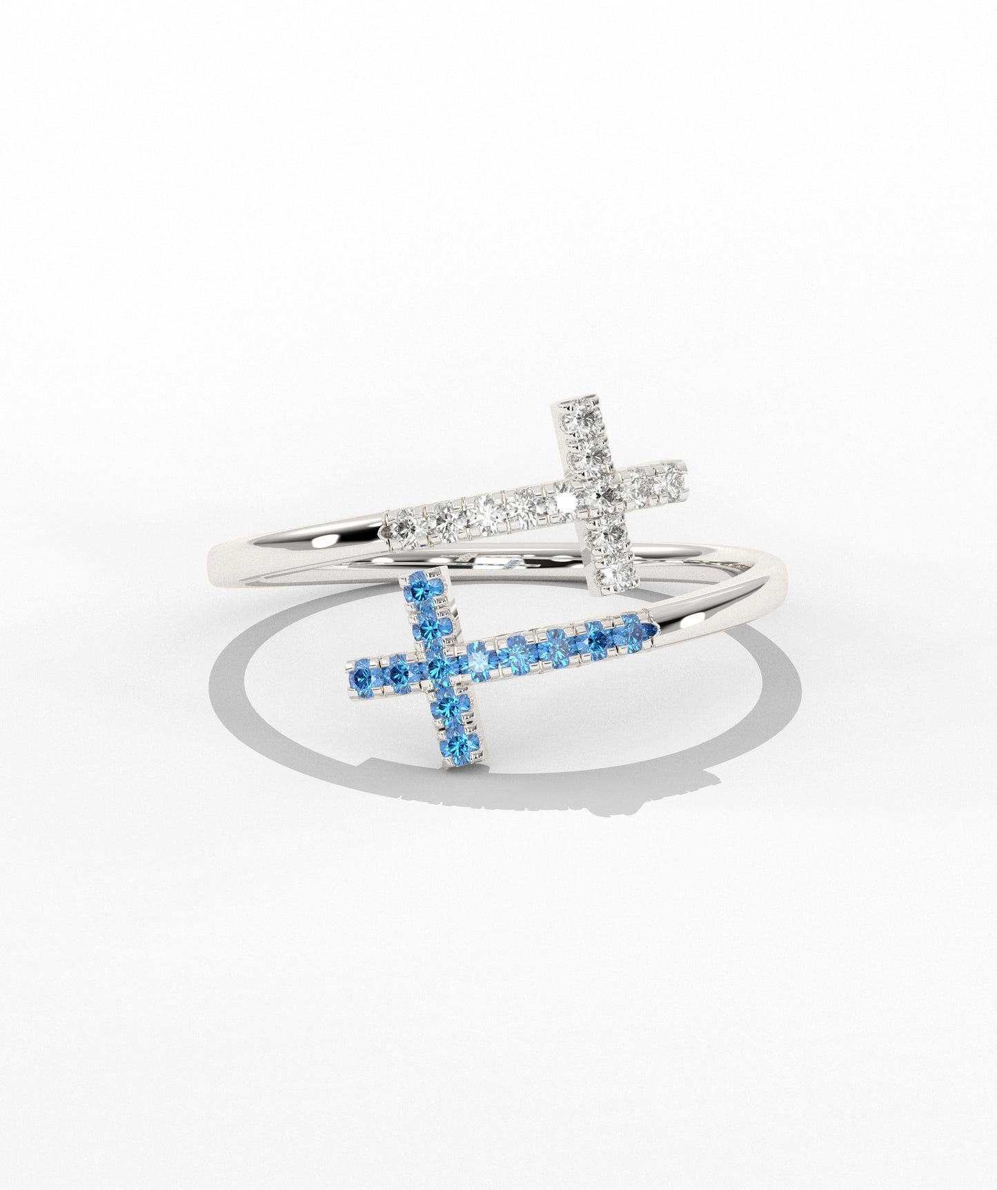 Diamond Double Cross Bypass Ring in 14K Solid Gold