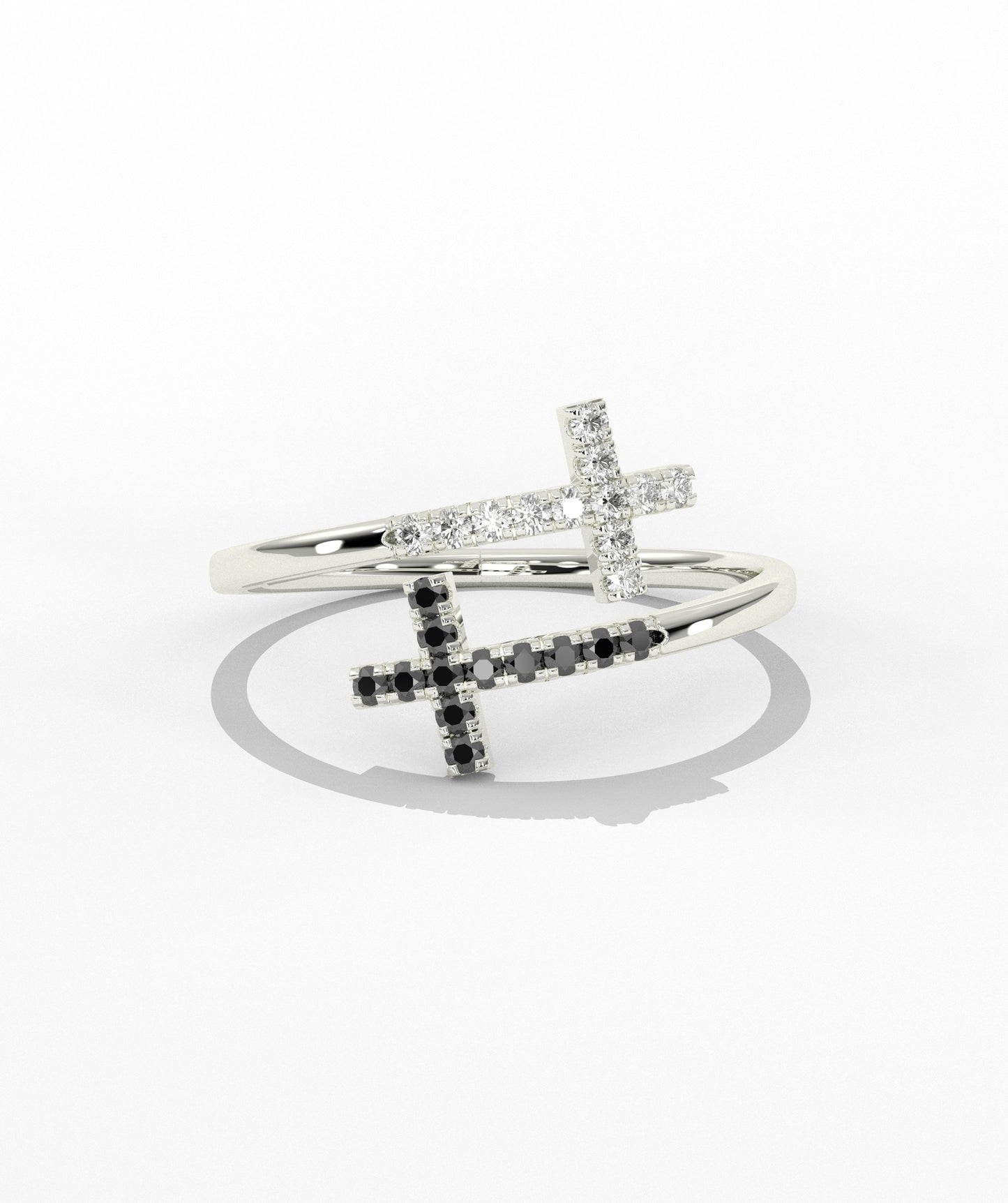 Diamond Double Cross Bypass Ring in 14K Solid Gold