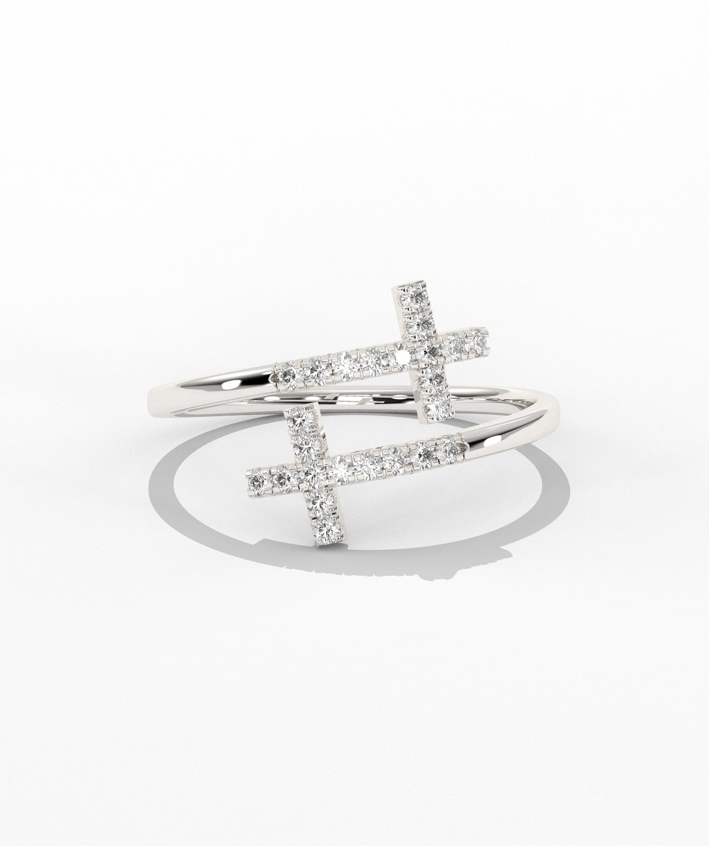 Diamond Double Cross Bypass Ring in 14K Solid Gold