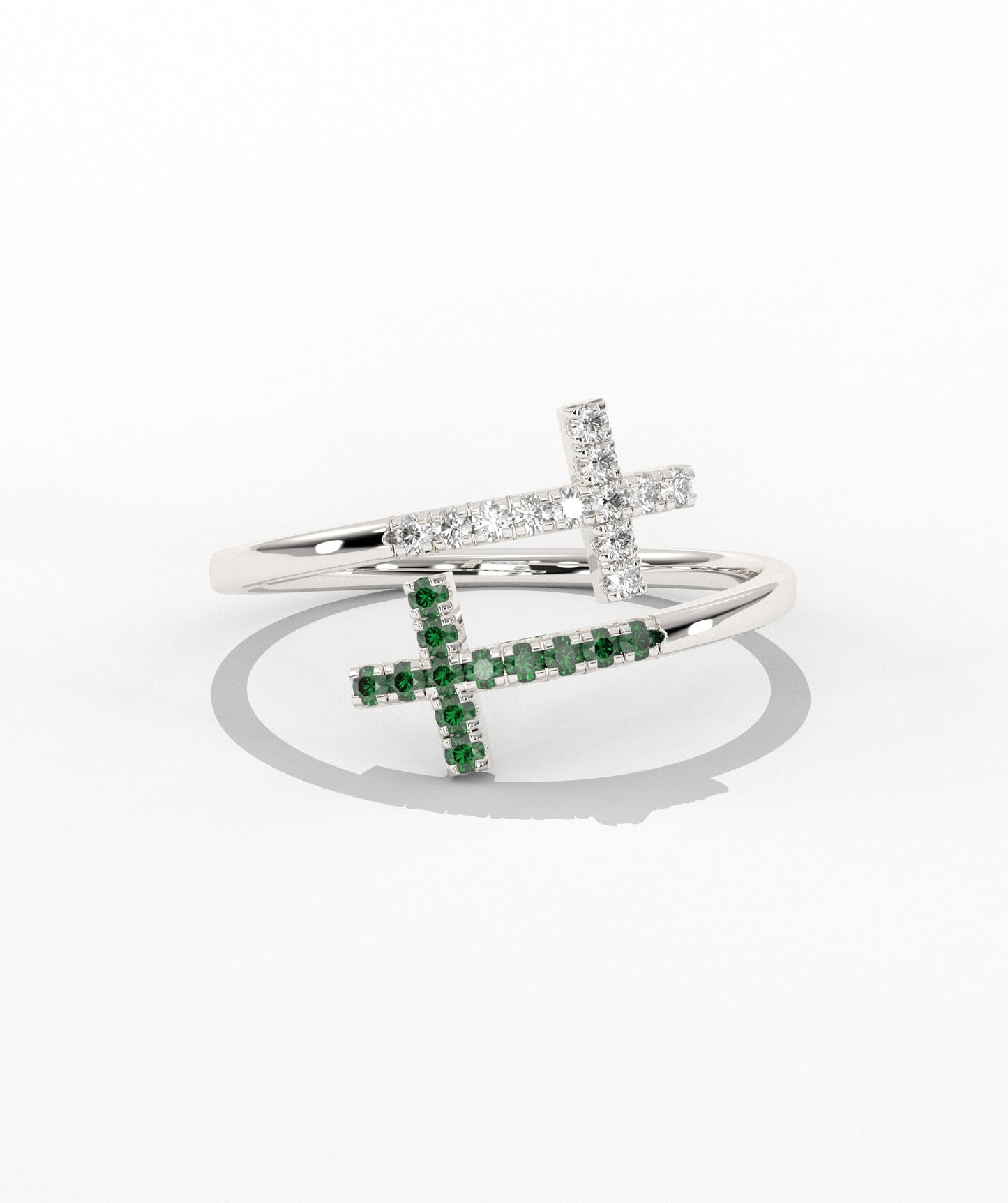 Diamond Double Cross Bypass Ring in 14K Solid Gold