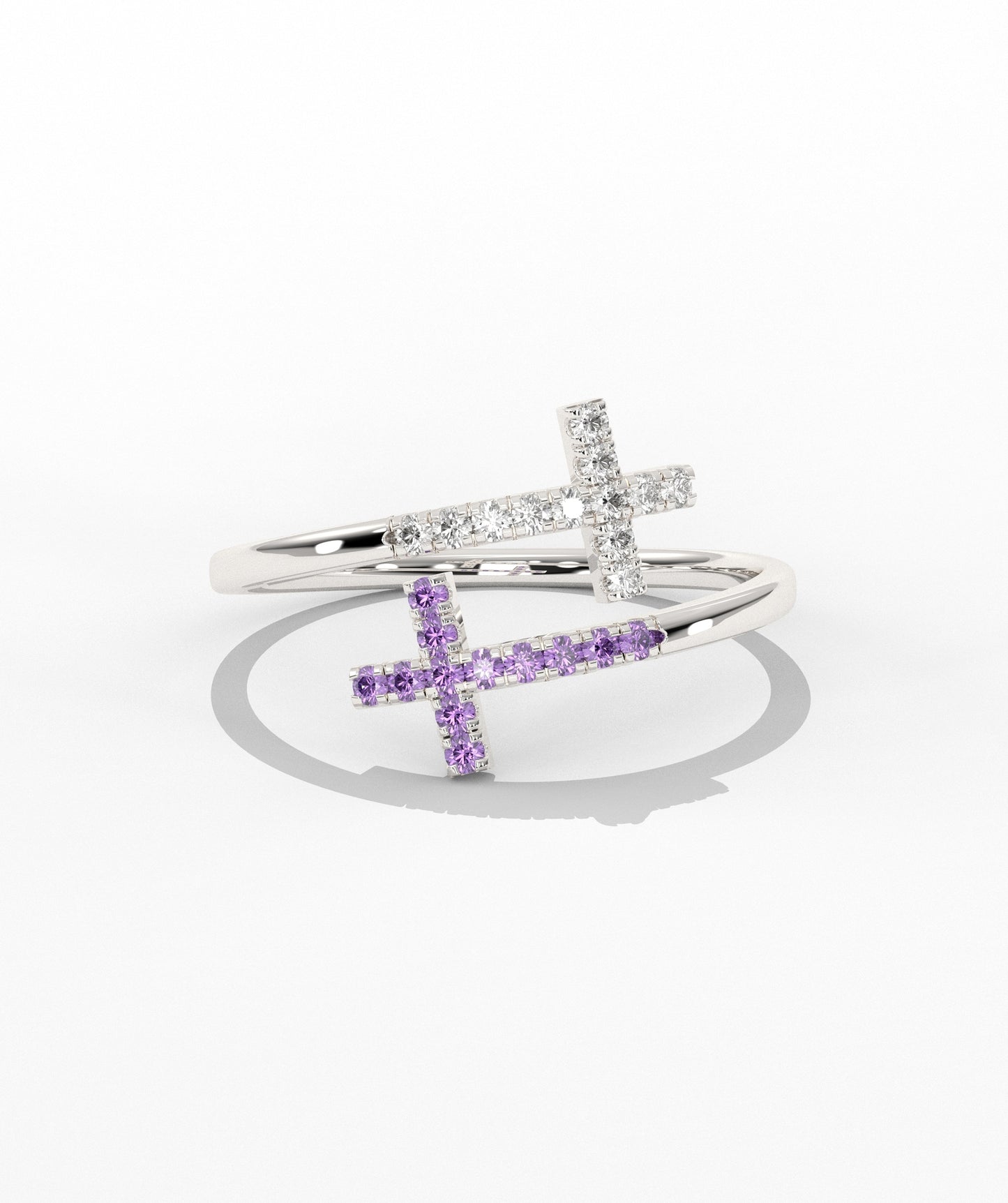 Diamond Double Cross Bypass Ring in 14K Solid Gold