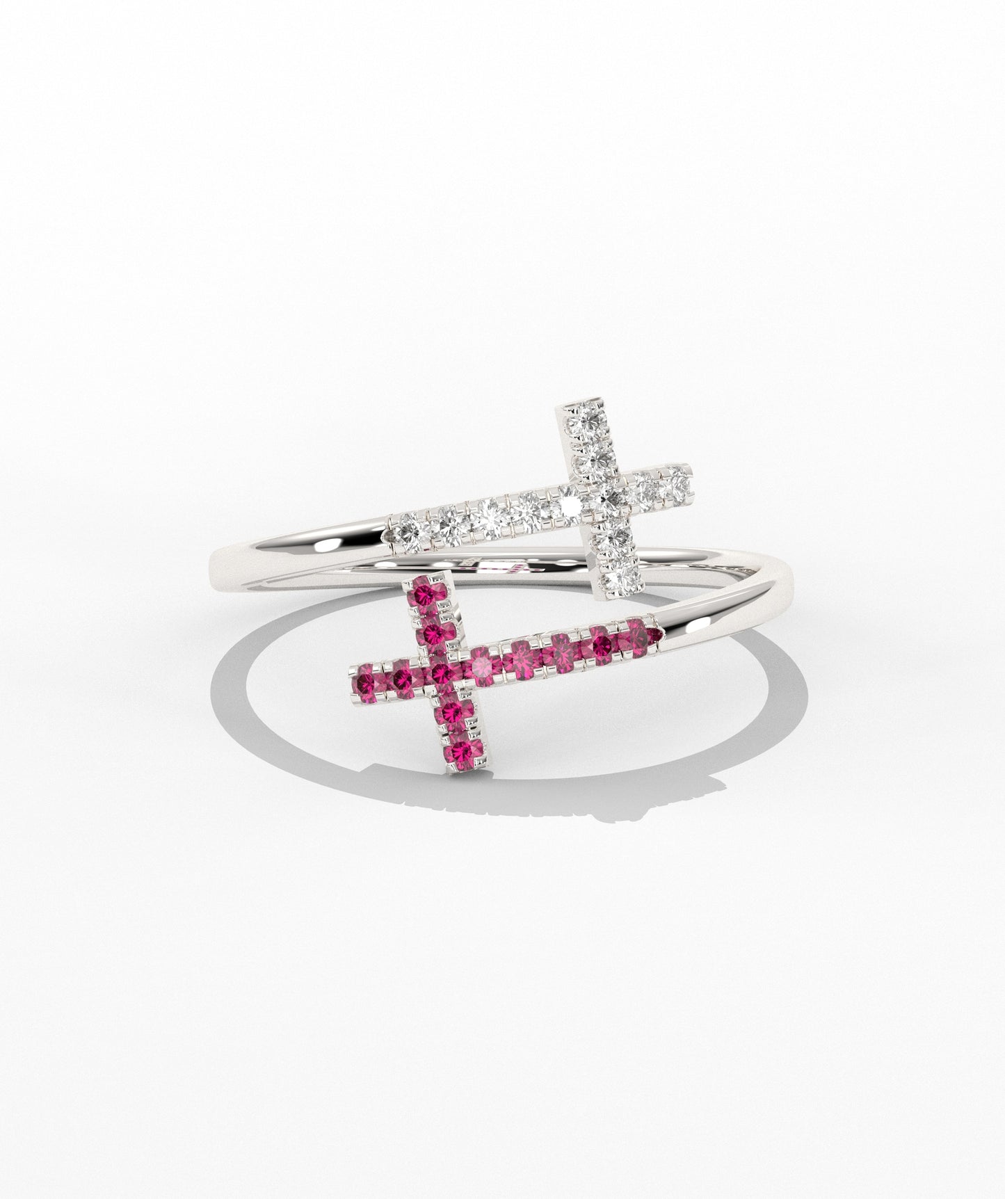 Diamond Double Cross Bypass Ring in 14K Solid Gold