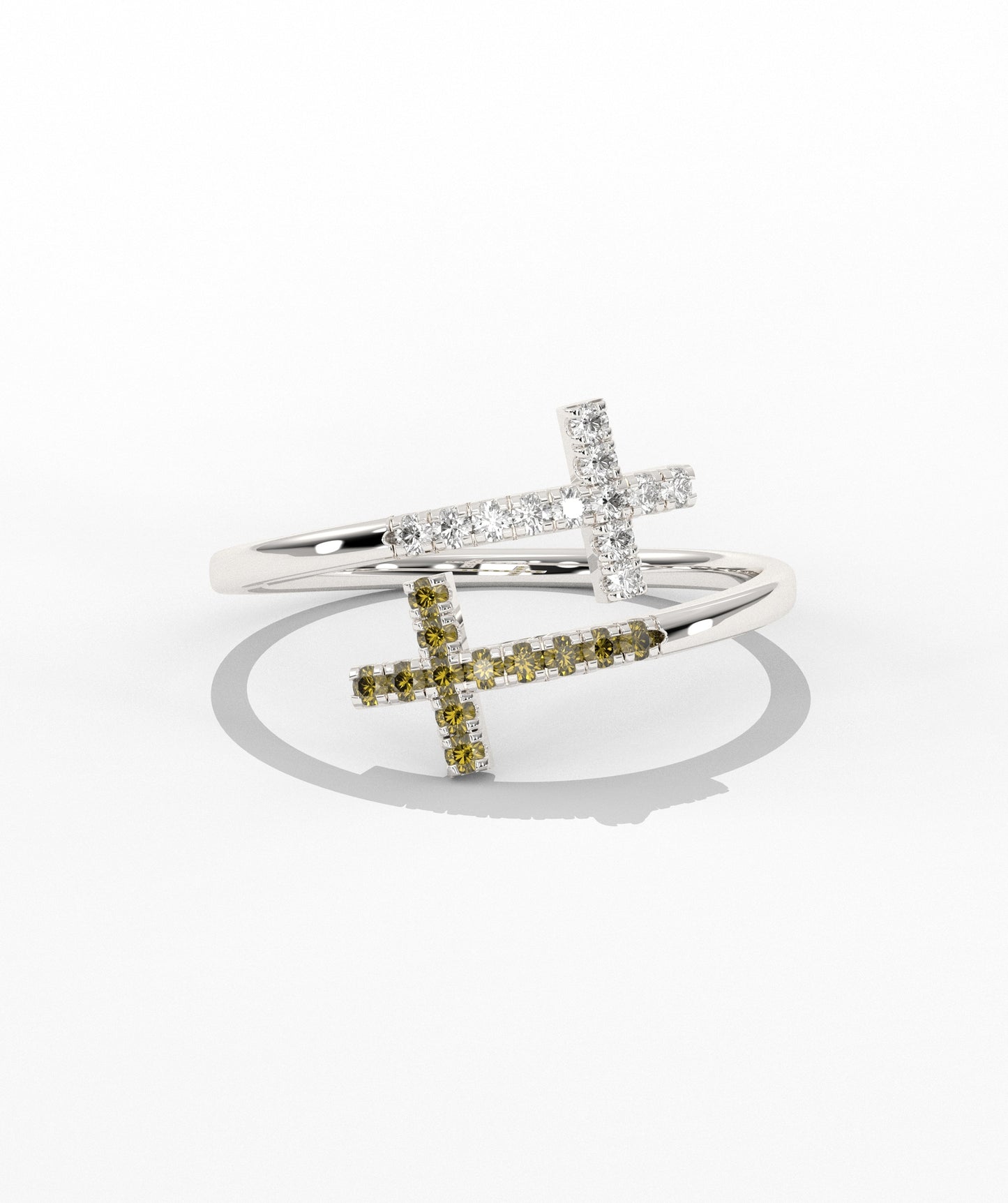 Diamond Double Cross Bypass Ring in 14K Solid Gold