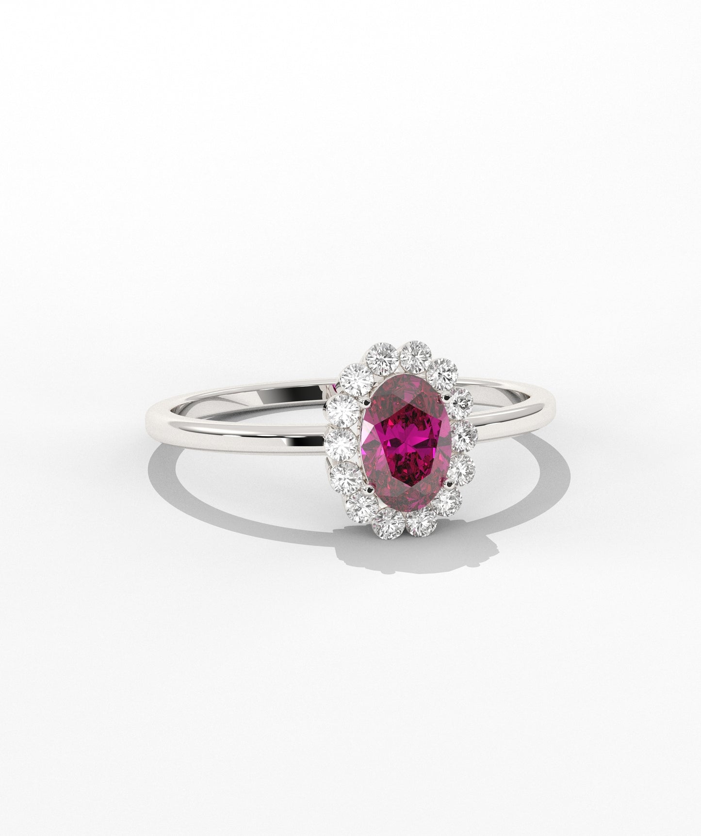 Oval Birthstone Halo Ring with Diamond Accents in 14K Gold