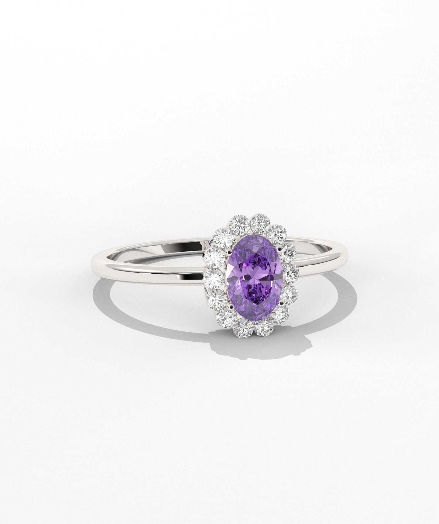 Oval Birthstone Halo Ring with Diamond Accents in 14K Gold