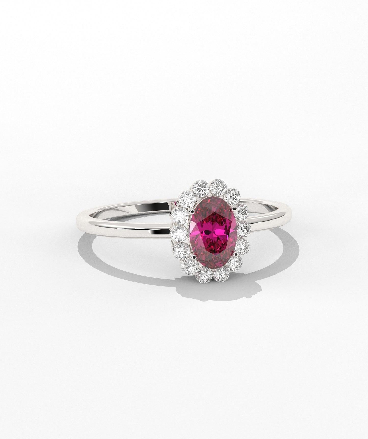 Oval Birthstone Halo Ring with Diamond Accents in 14K Gold