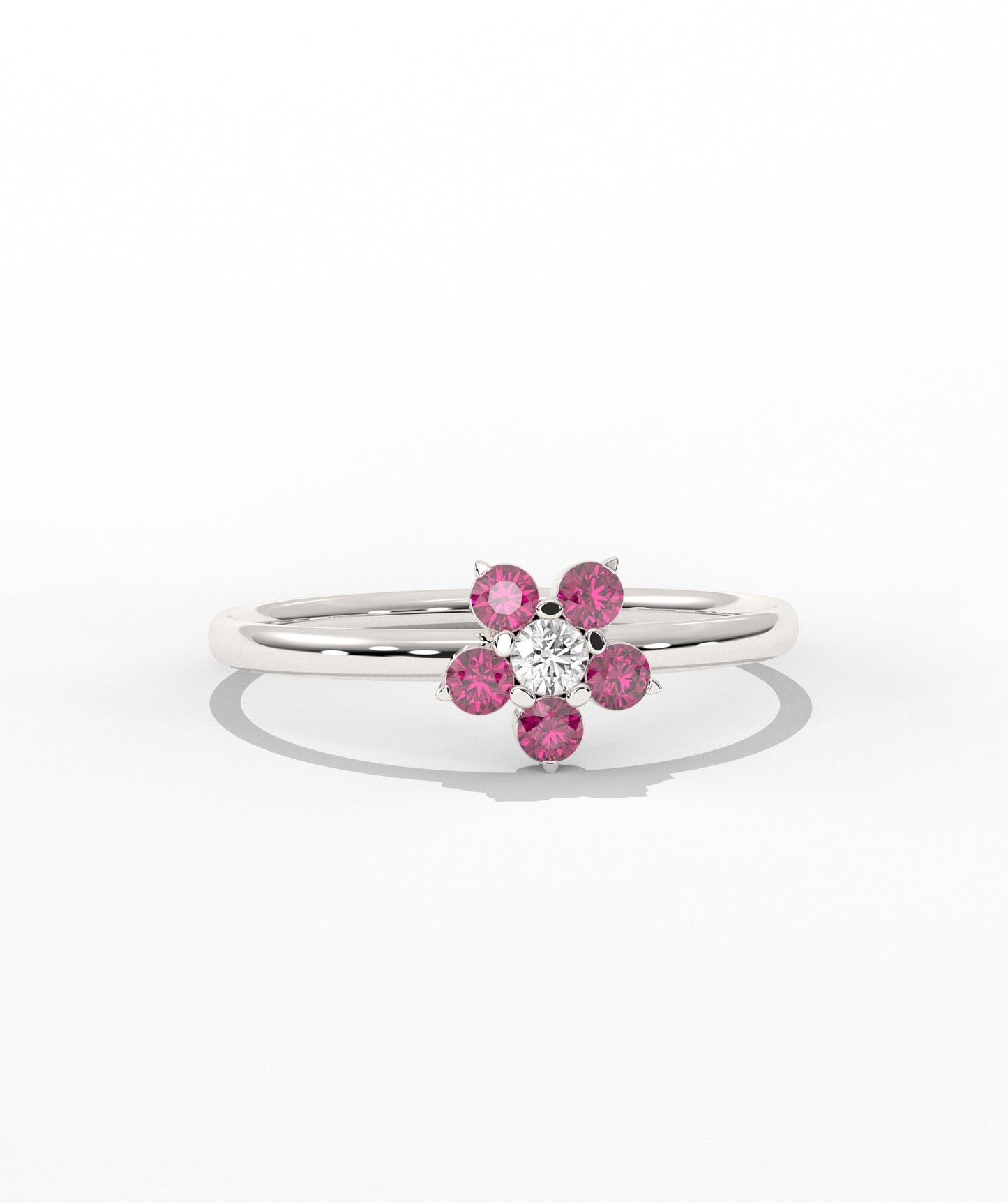 Purple and White Diamond Forget Me Not Flower Petite Ring in 14K Gold