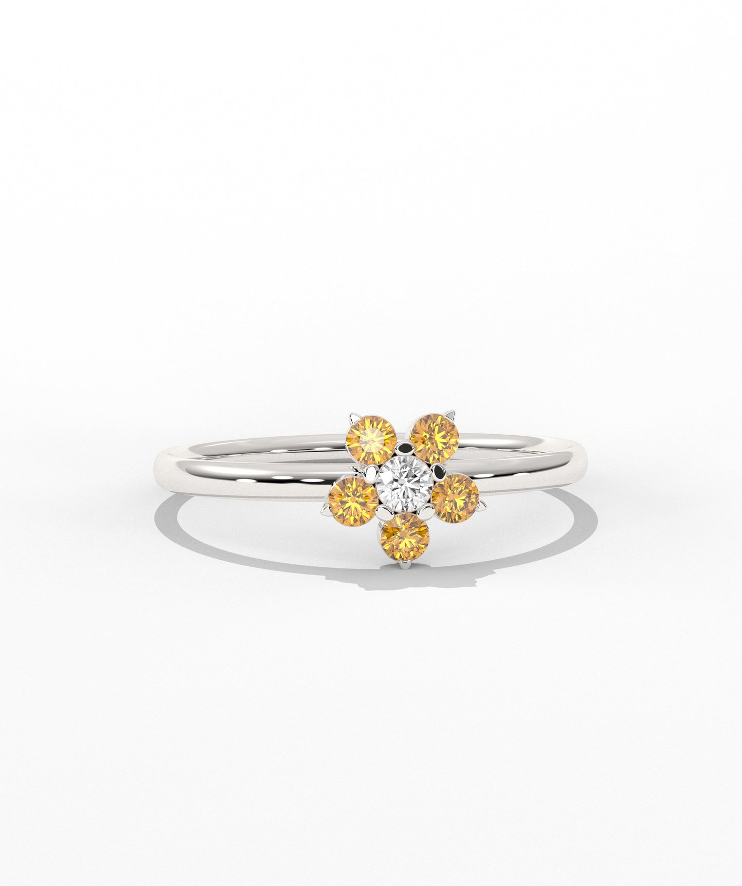 Purple and White Diamond Forget Me Not Flower Petite Ring in 14K Gold