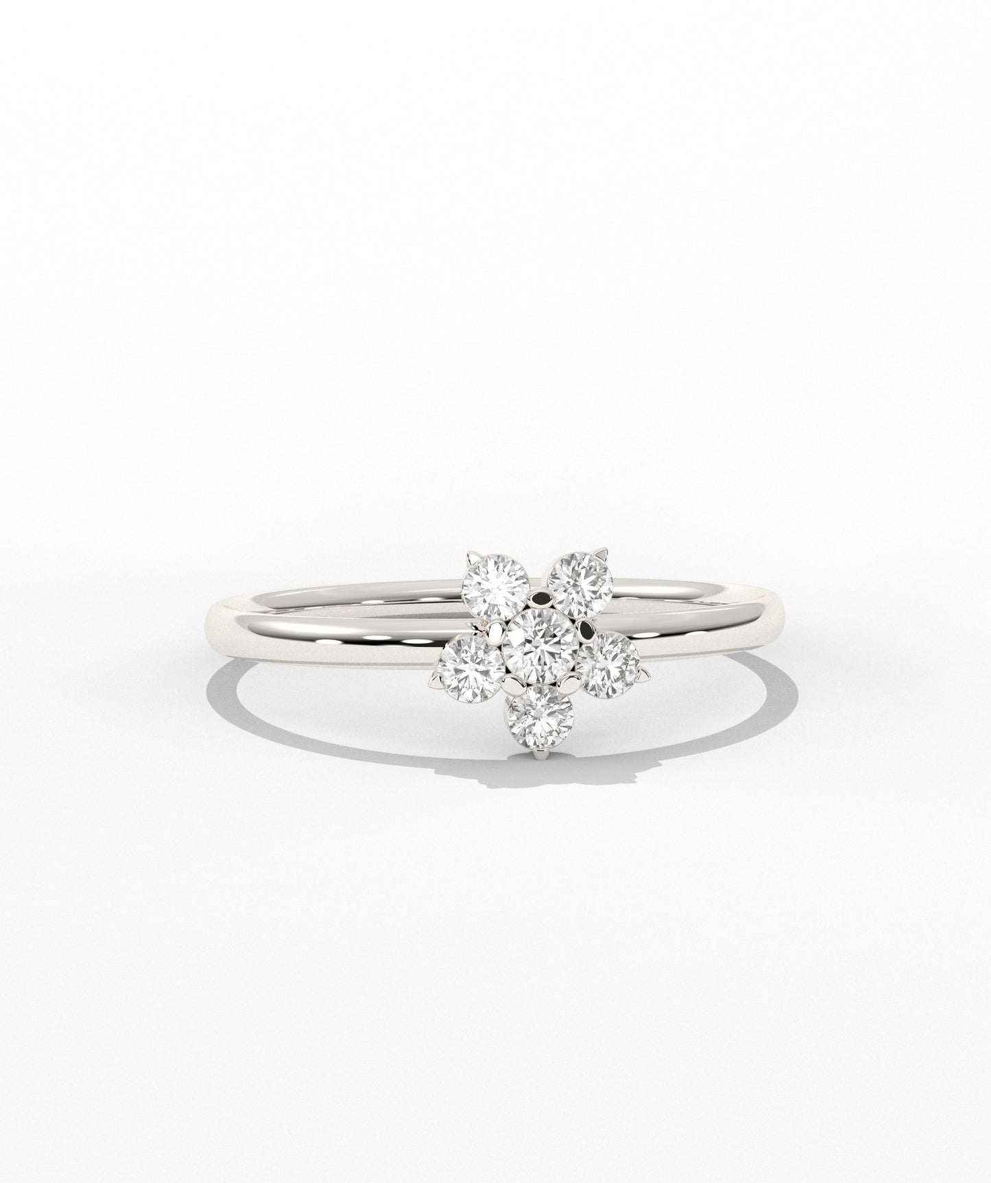 Purple and White Diamond Forget Me Not Flower Petite Ring in 14K Gold