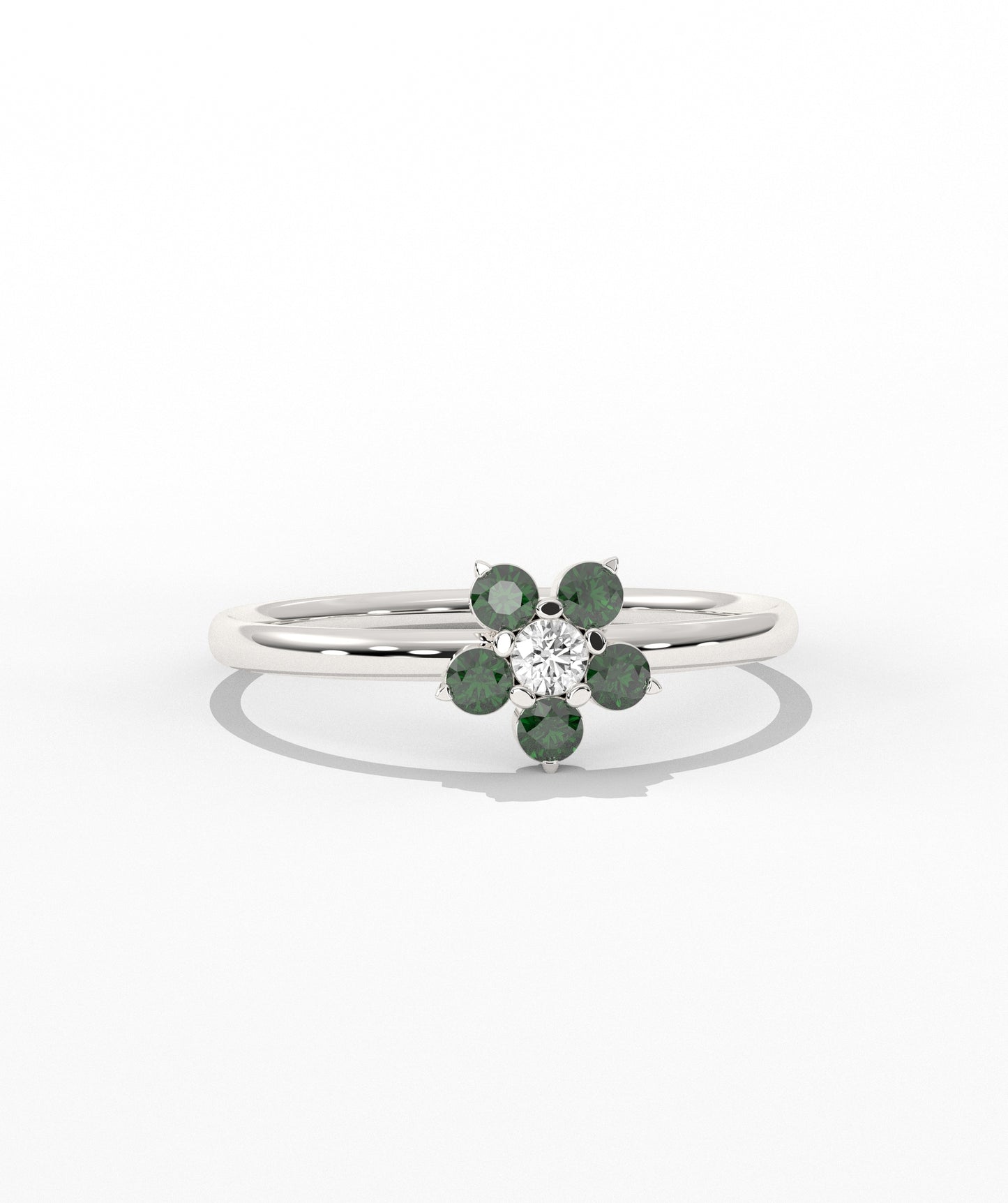 Purple and White Diamond Forget Me Not Flower Petite Ring in 14K Gold