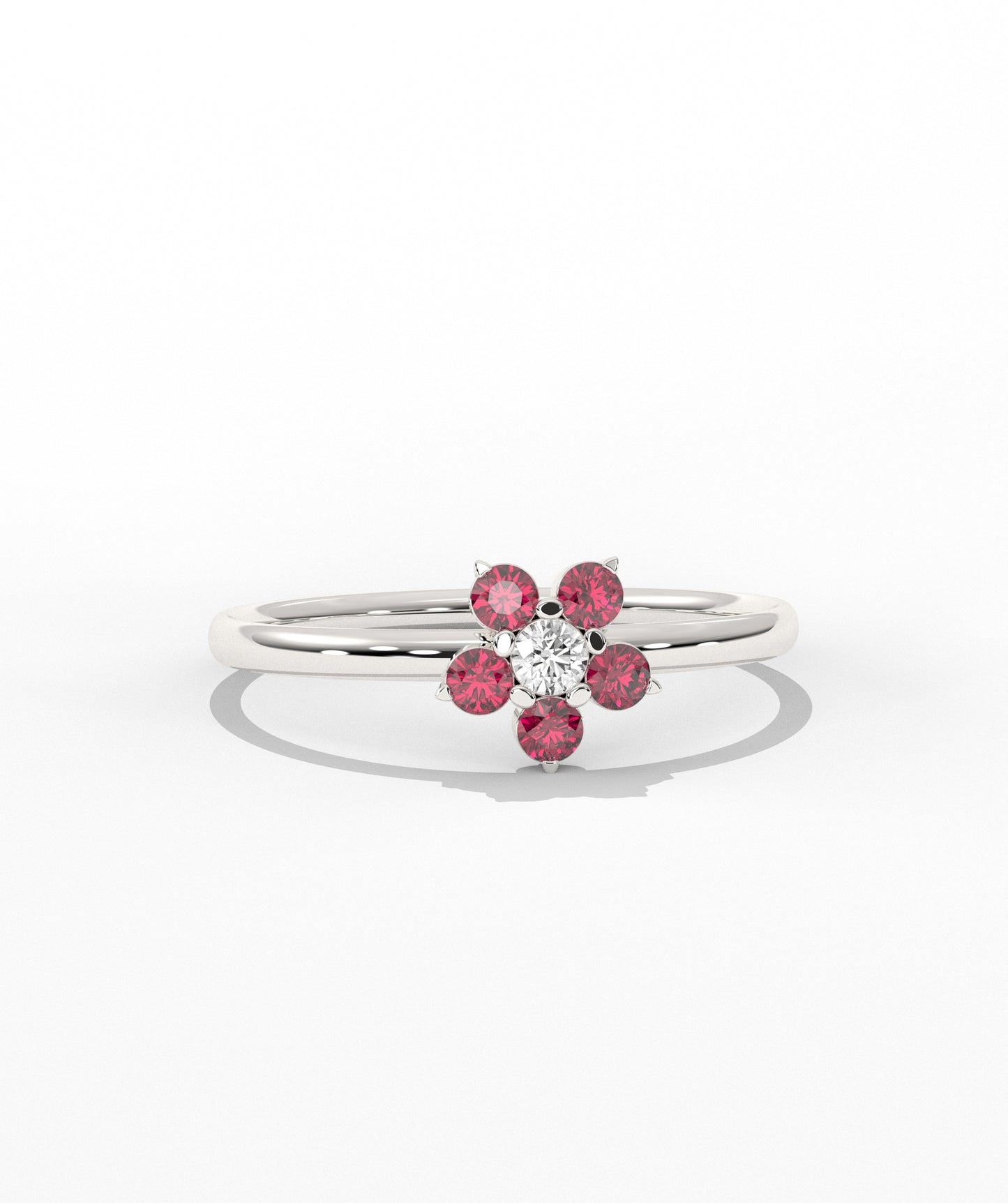 Purple and White Diamond Forget Me Not Flower Petite Ring in 14K Gold