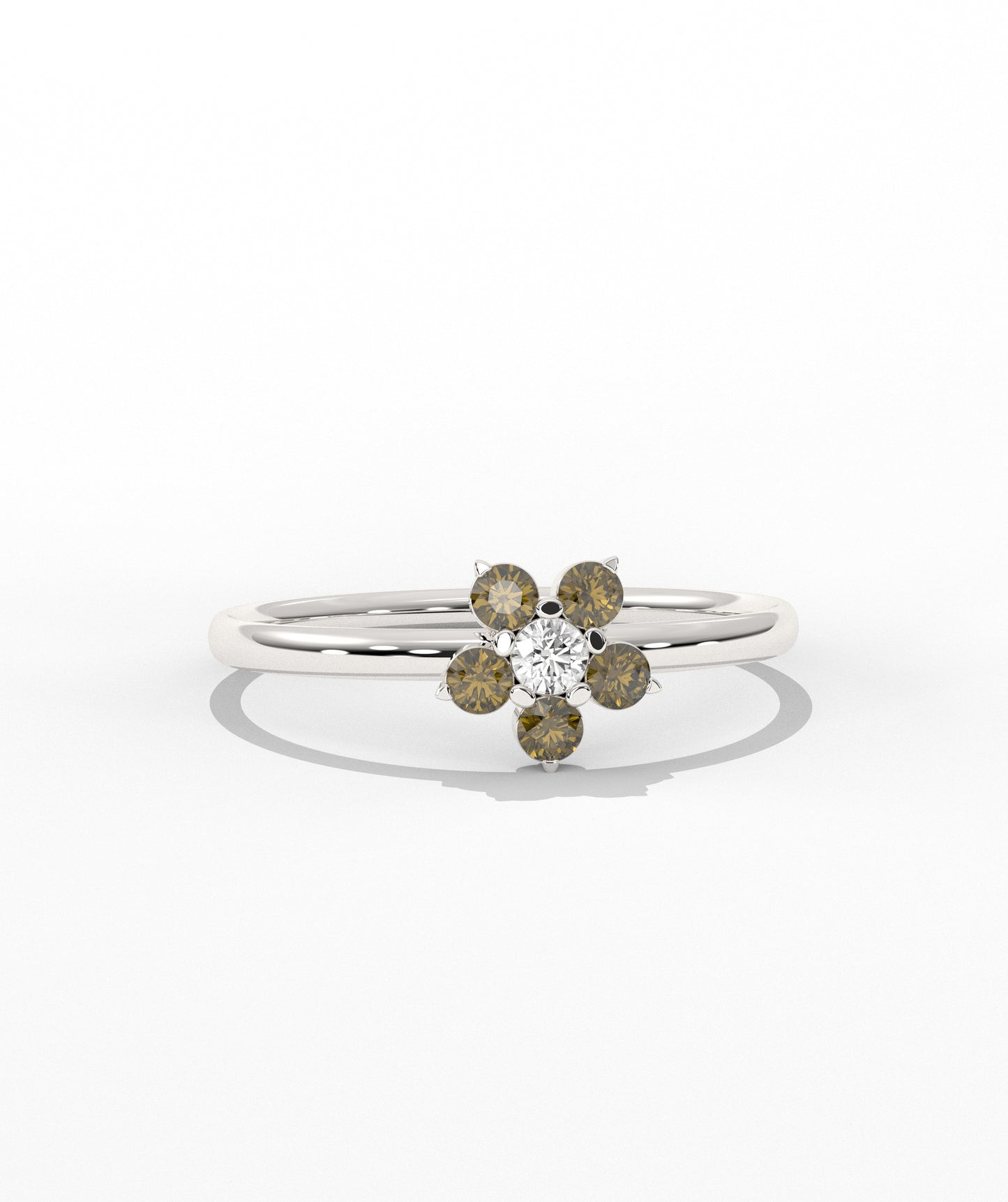 Purple and White Diamond Forget Me Not Flower Petite Ring in 14K Gold