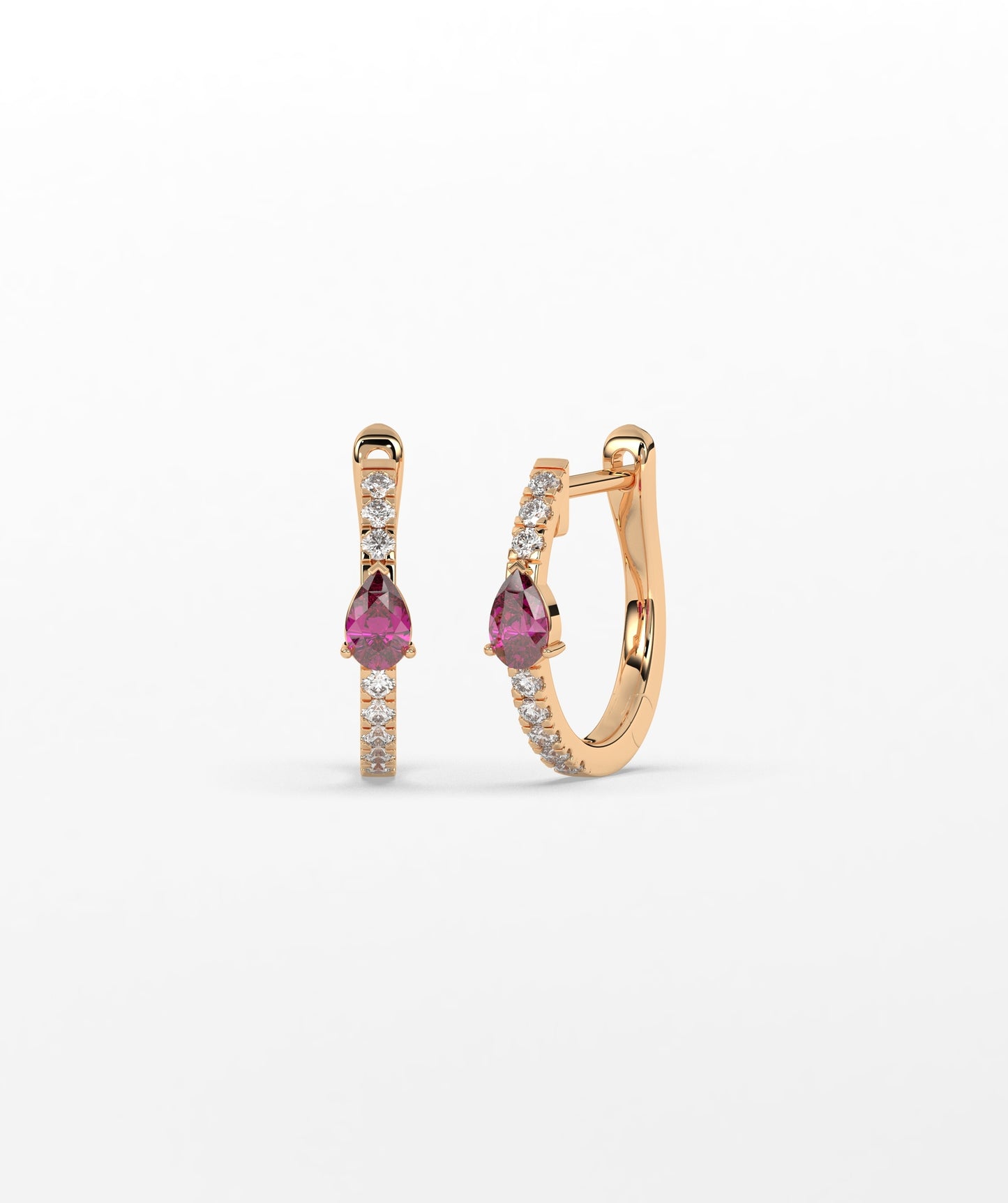 14K Gold Pear Blue Diamond & White Diamond Pavé Huggie Hoop Earrings