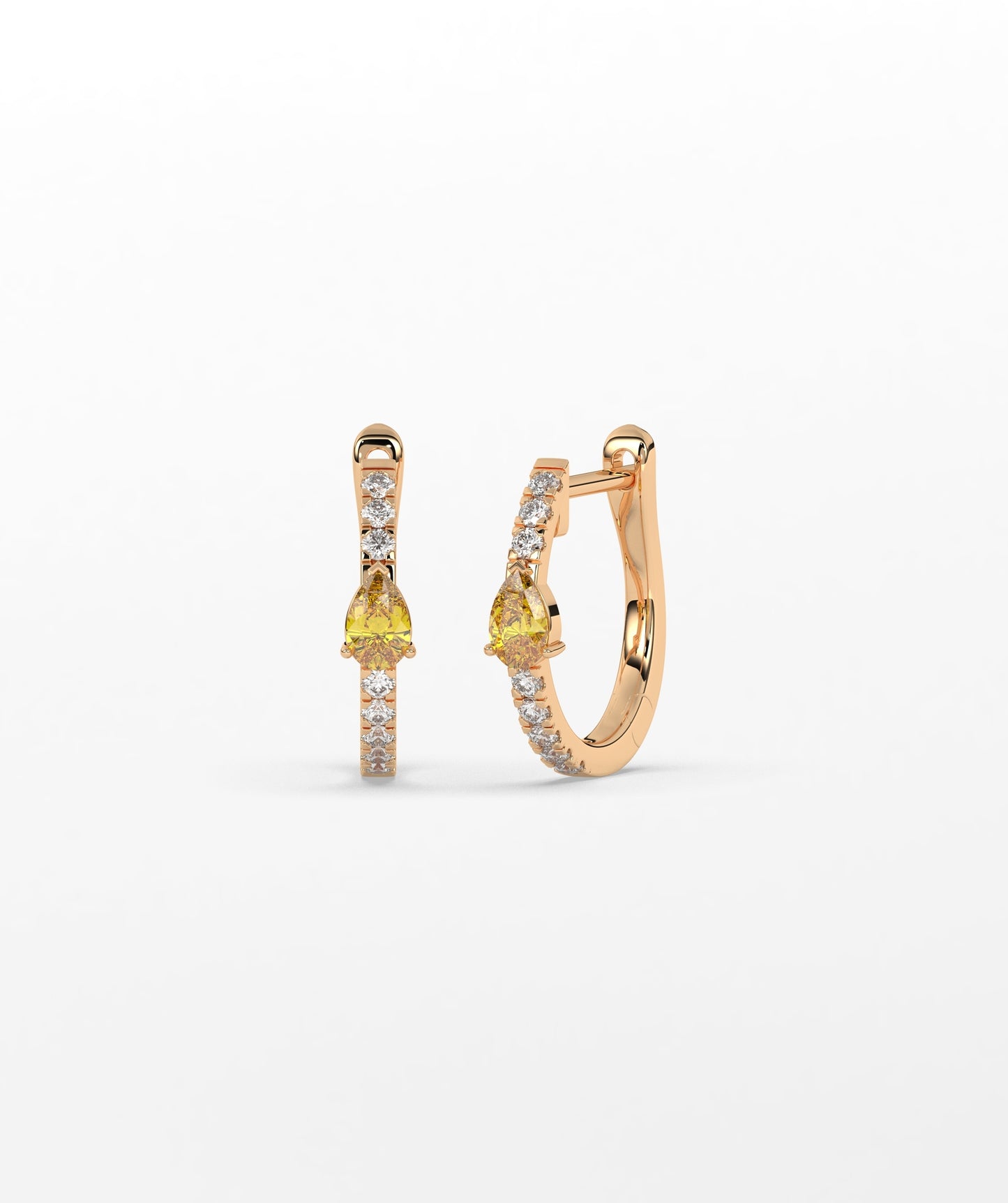 14K Gold Pear Blue Diamond & White Diamond Pavé Huggie Hoop Earrings