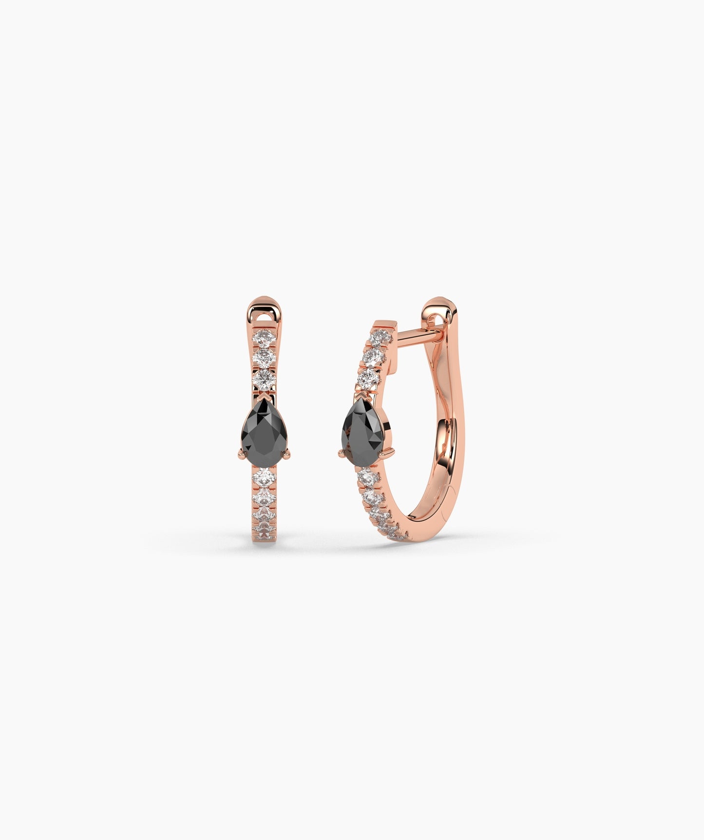 14K Gold Pear Blue Diamond & White Diamond Pavé Huggie Hoop Earrings