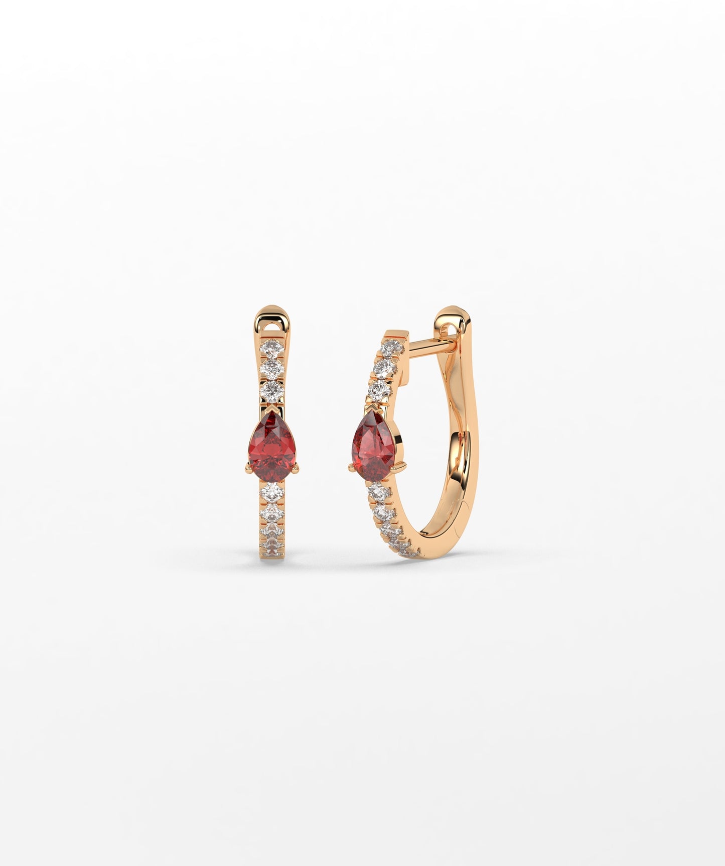 14K Gold Pear Blue Diamond & White Diamond Pavé Huggie Hoop Earrings