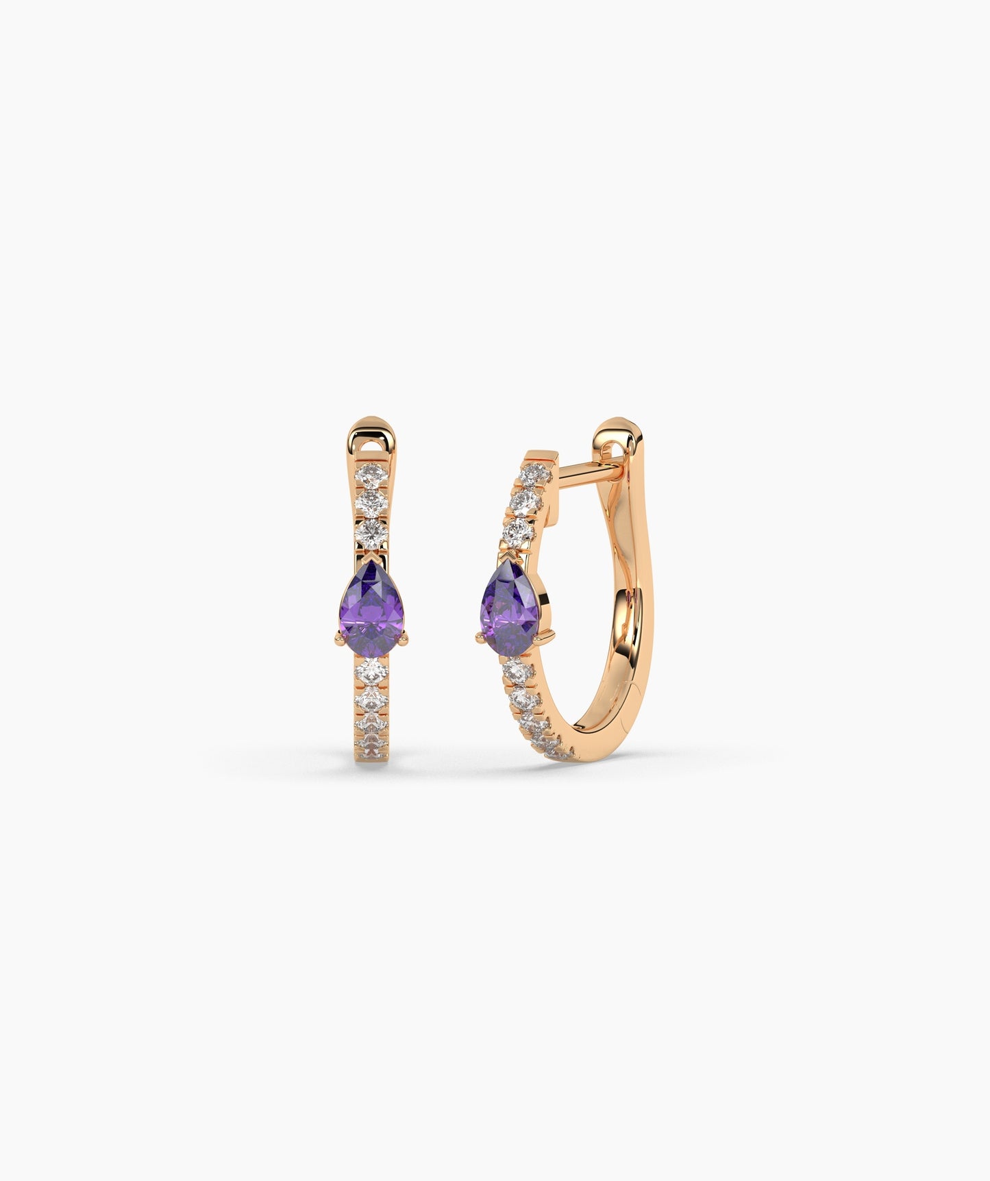 14K Gold Pear Blue Diamond & White Diamond Pavé Huggie Hoop Earrings