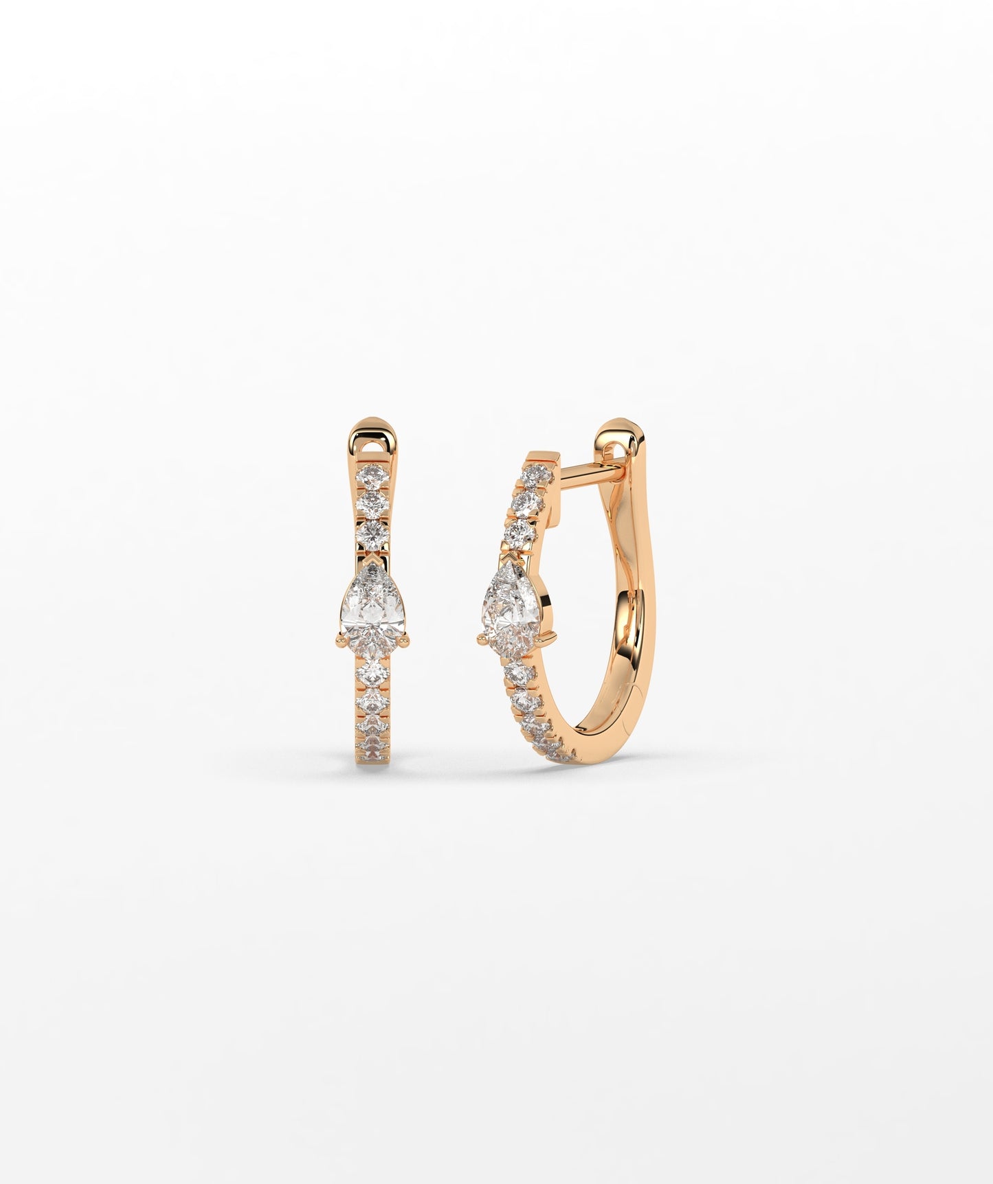 14K Gold Pear Blue Diamond & White Diamond Pavé Huggie Hoop Earrings