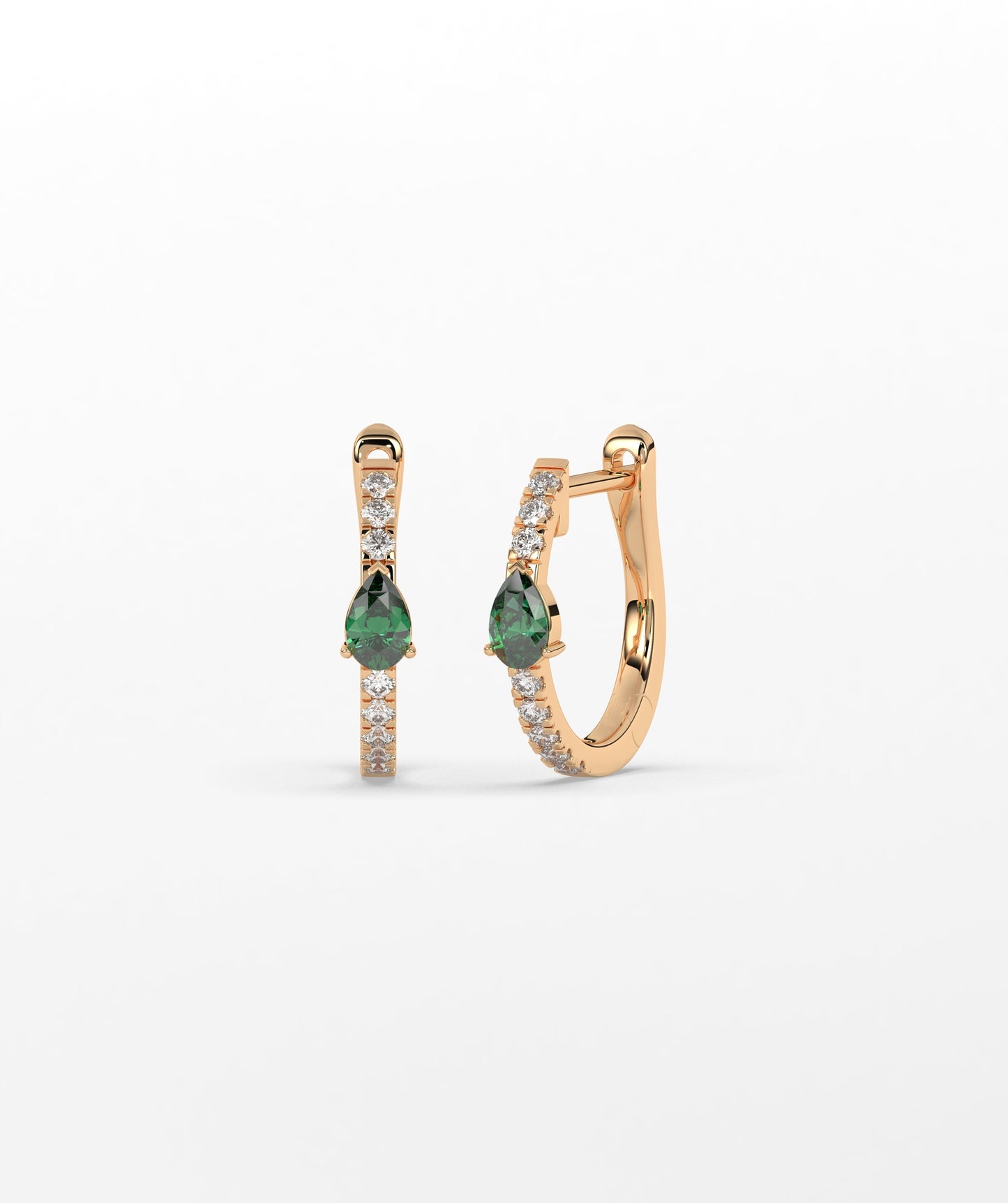 14K Gold Pear Blue Diamond & White Diamond Pavé Huggie Hoop Earrings
