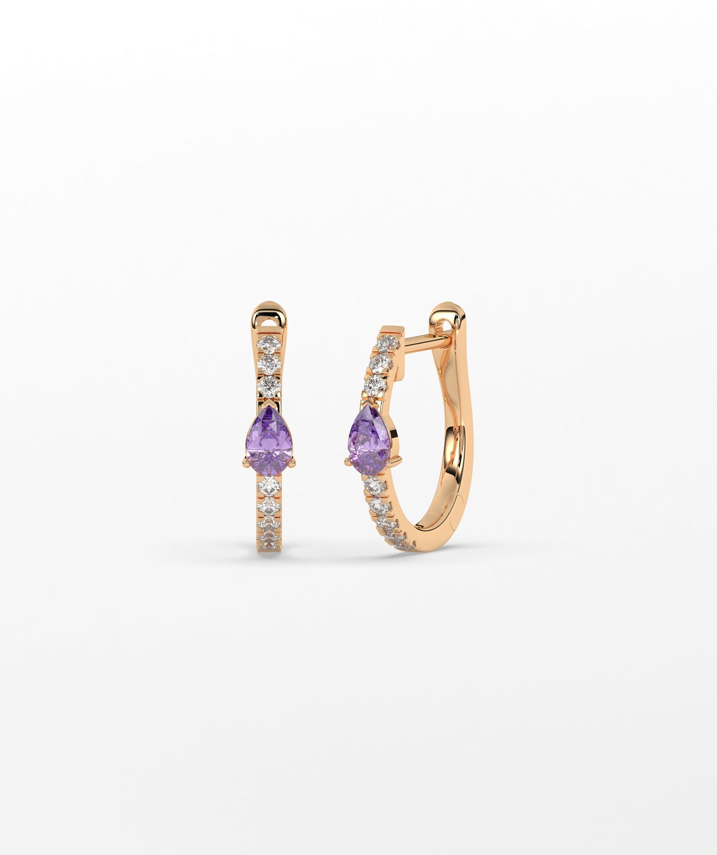 14K Gold Pear Blue Diamond & White Diamond Pavé Huggie Hoop Earrings