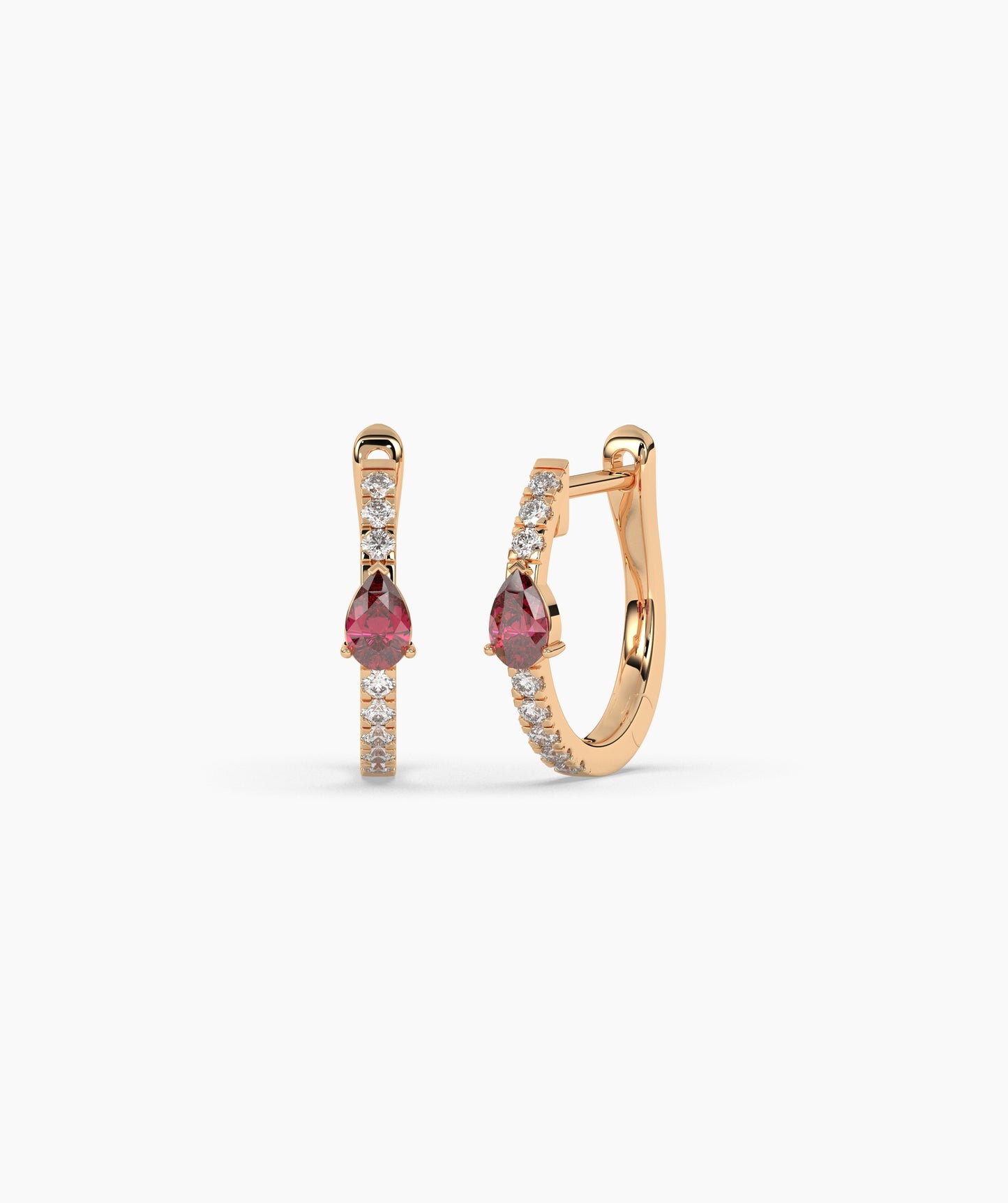 14K Gold Pear Blue Diamond & White Diamond Pavé Huggie Hoop Earrings