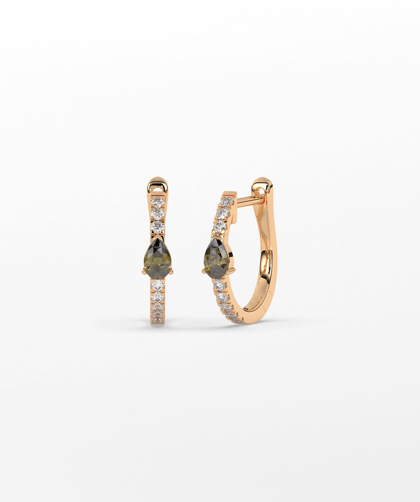 14K Gold Pear Blue Diamond & White Diamond Pavé Huggie Hoop Earrings
