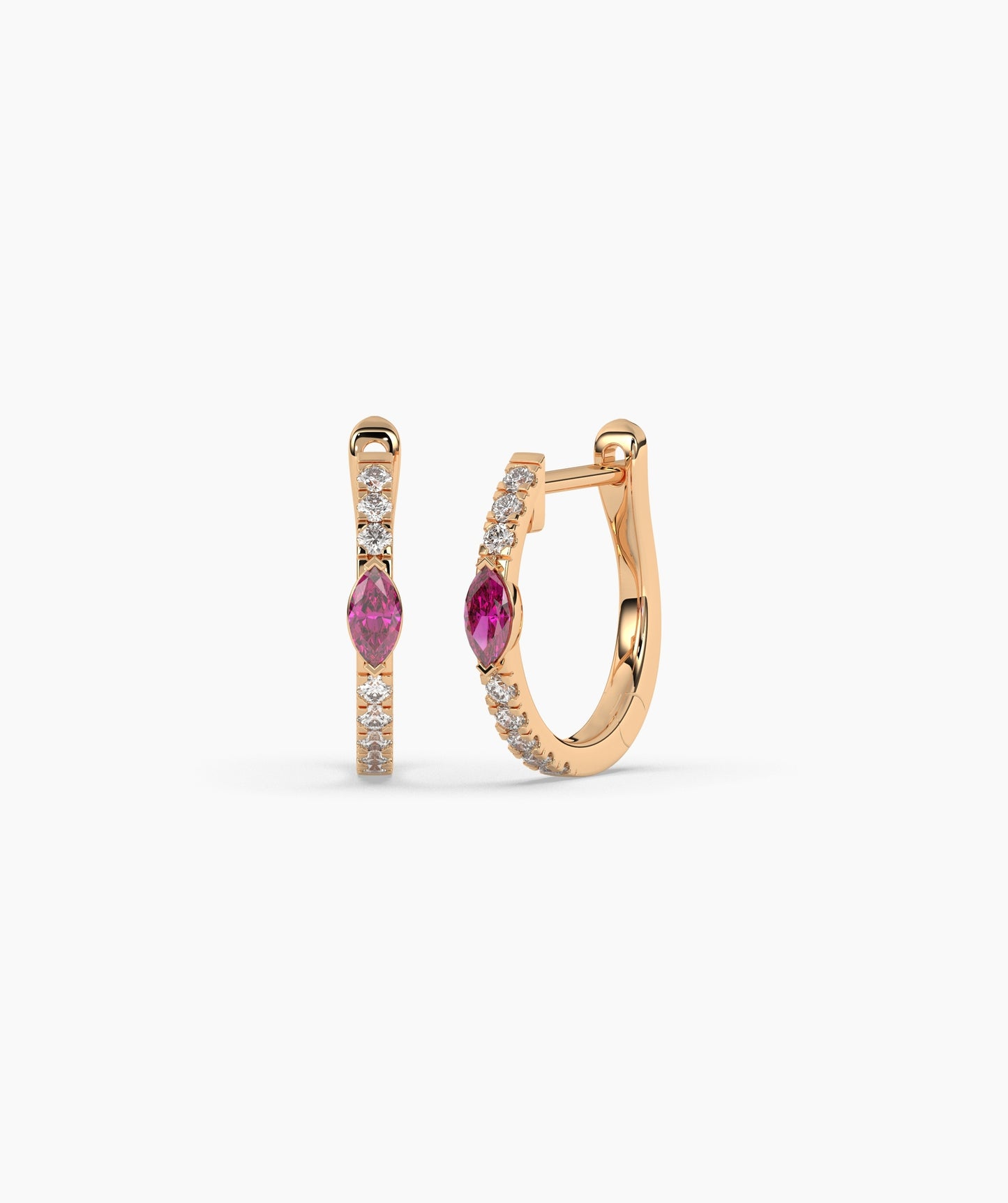 14K Gold Marquise Blue Diamond & White Diamond Huggie Hoop Earrings