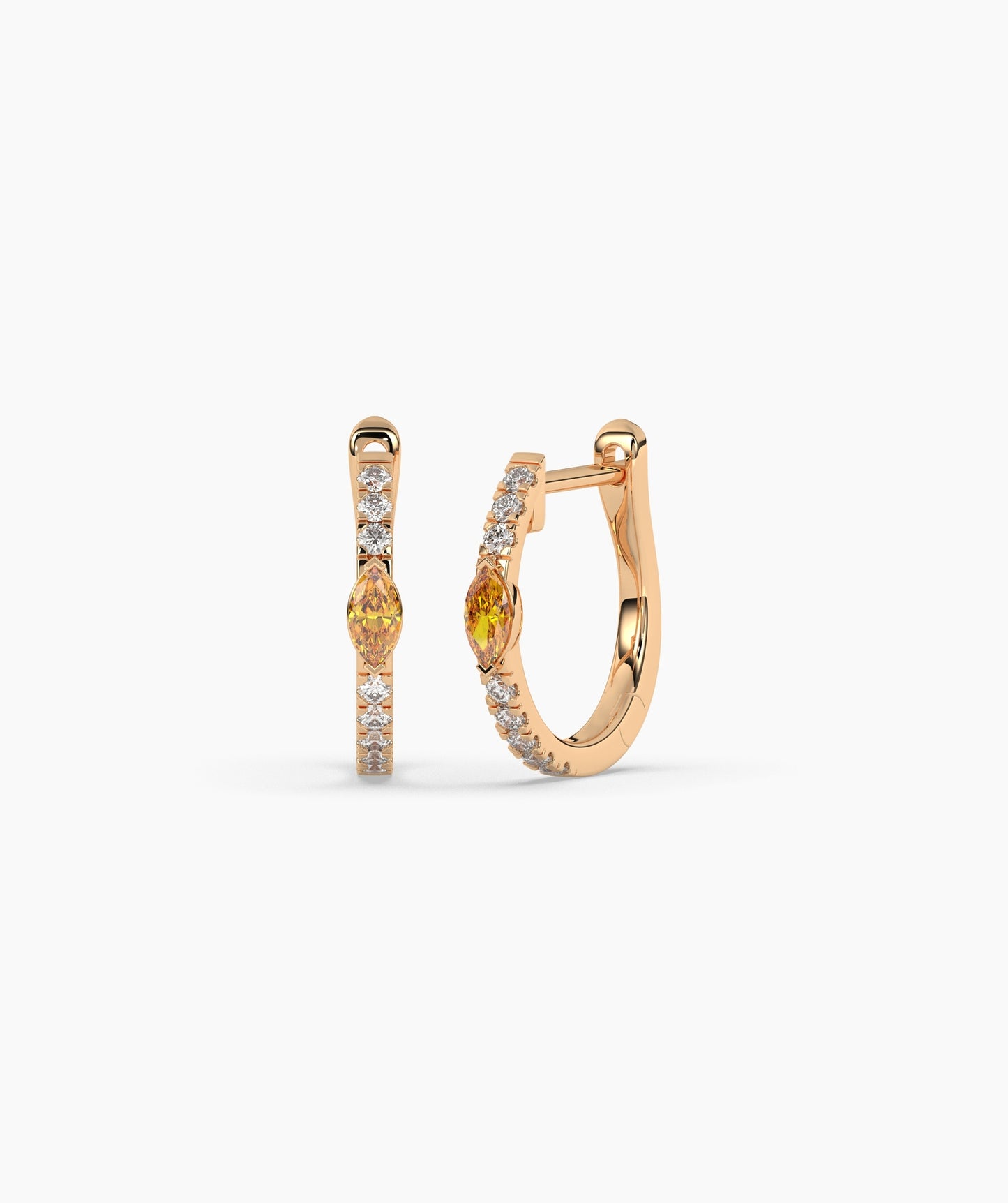 14K Gold Marquise Blue Diamond & White Diamond Huggie Hoop Earrings